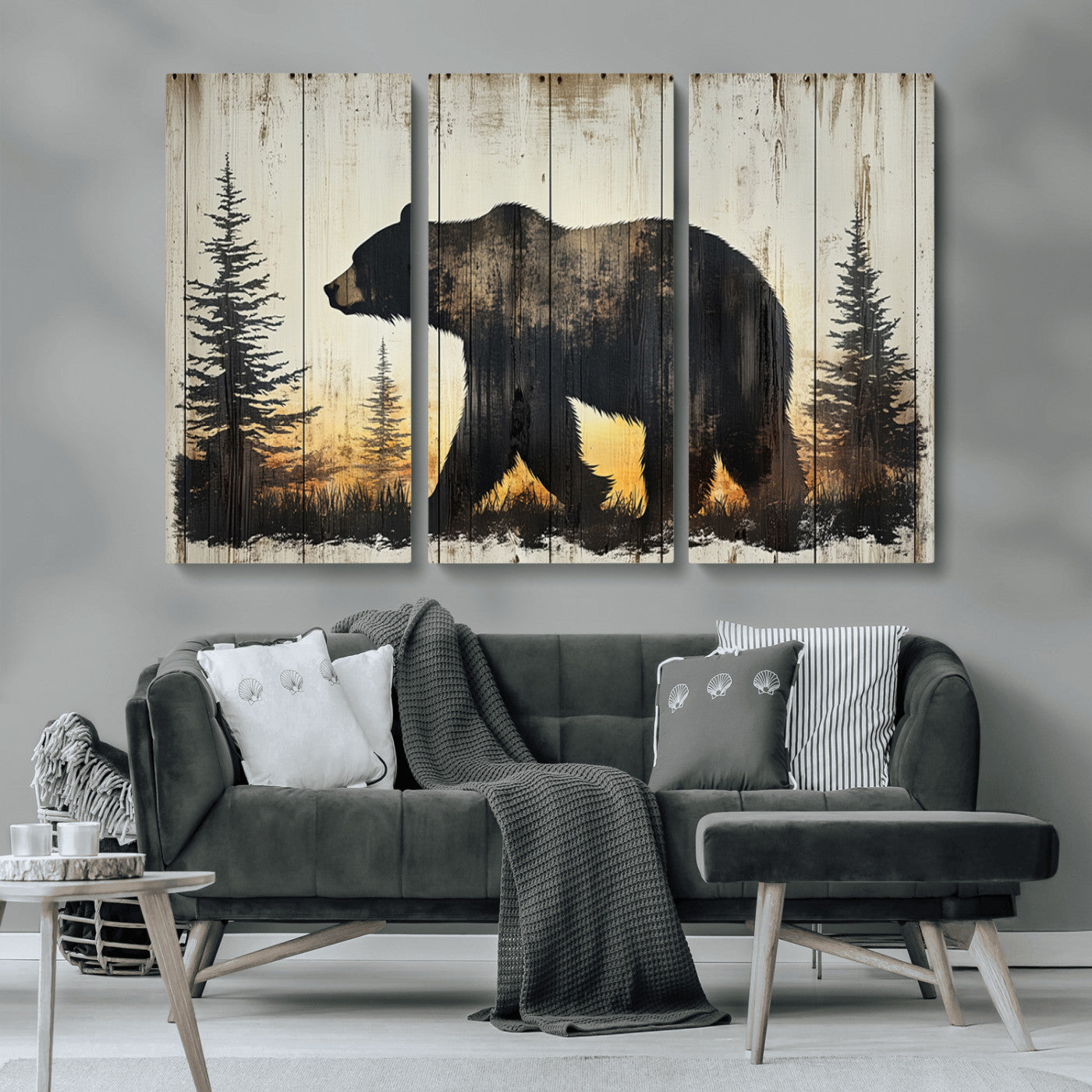 Vintage Bear Wall Art Canvas Print for Farmhouse - Mountain
