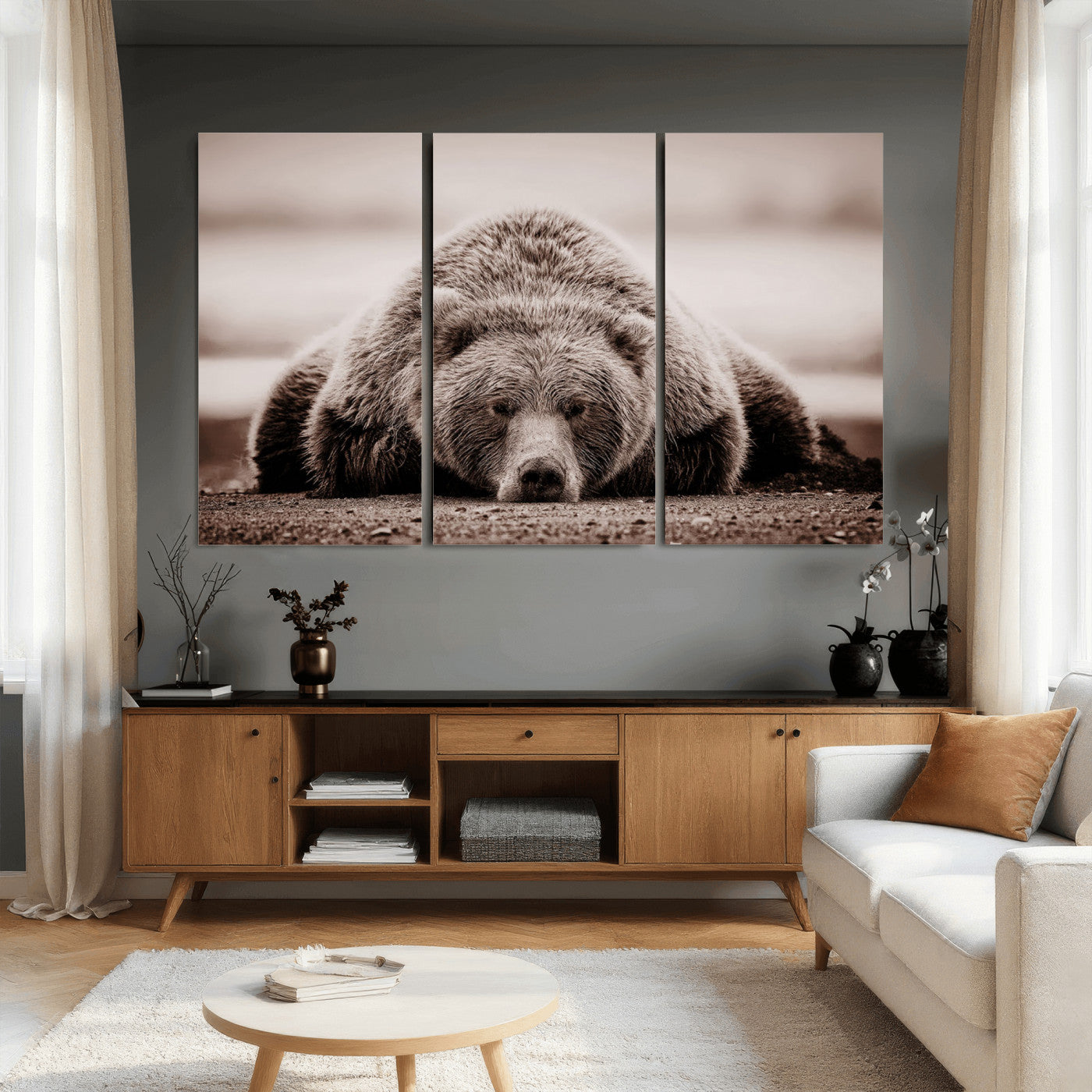 Grizzly Bear Wall Art Print - Bear Canvas Wall Art - Rustic