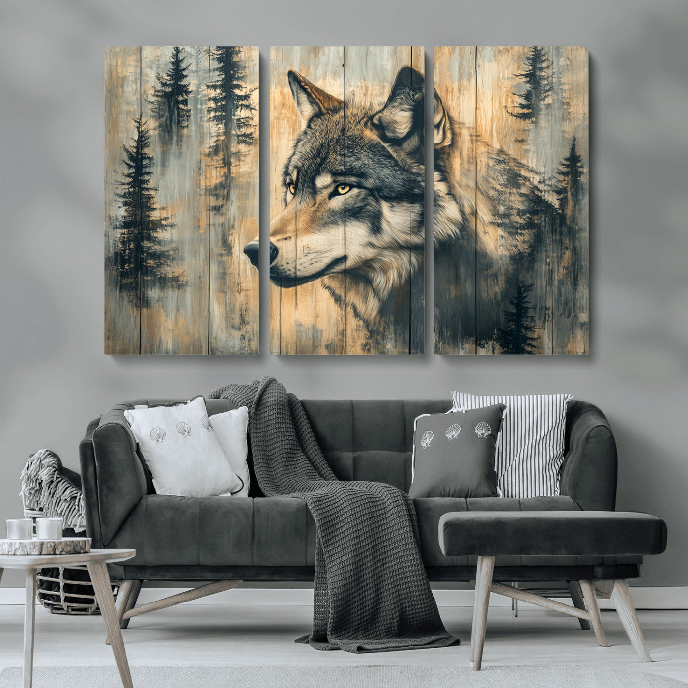 Wood Style Rustic Wolf Wall Art Canvas Print, Vintage