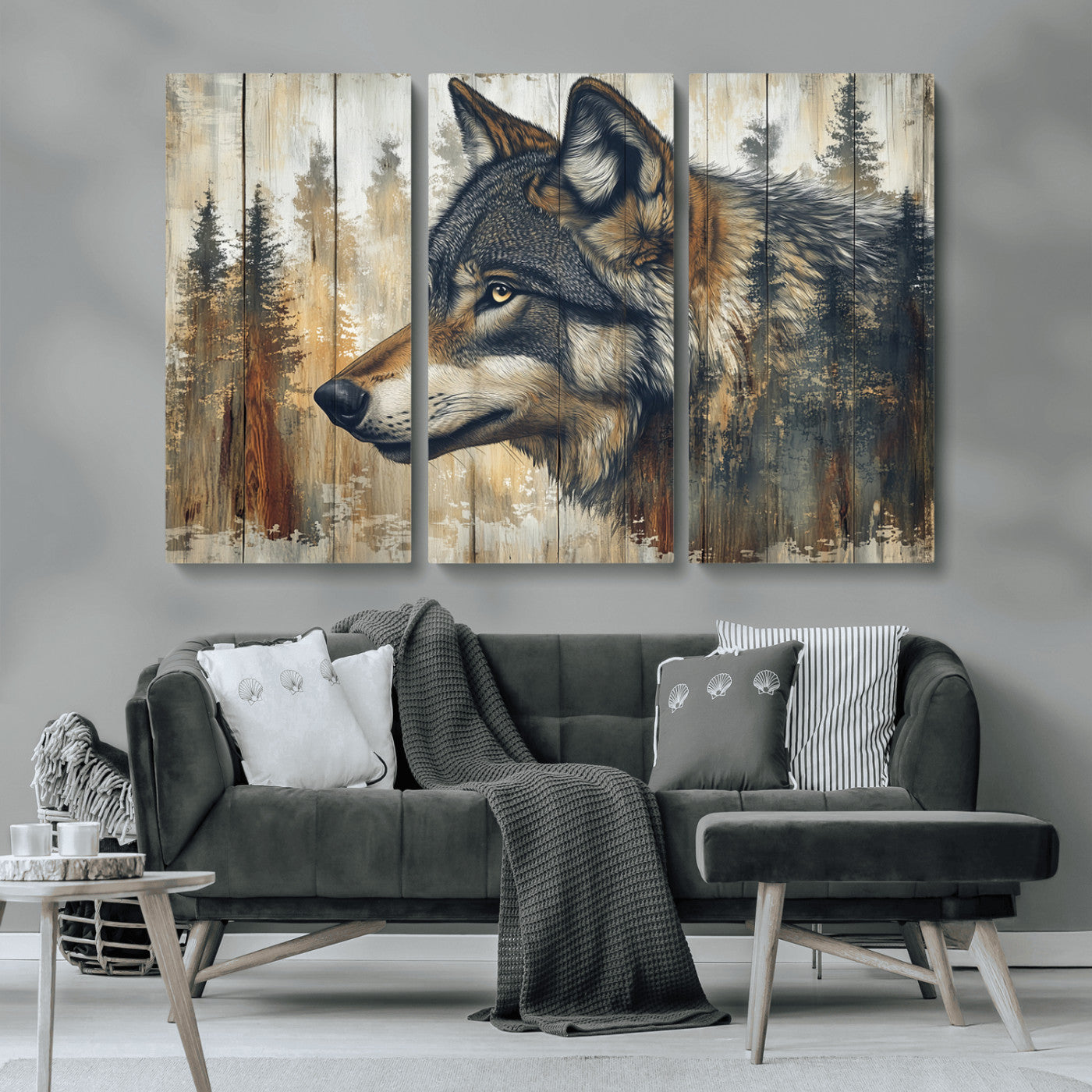 Rustic Wolf Wall Art Canvas Print – Vintage Woodland