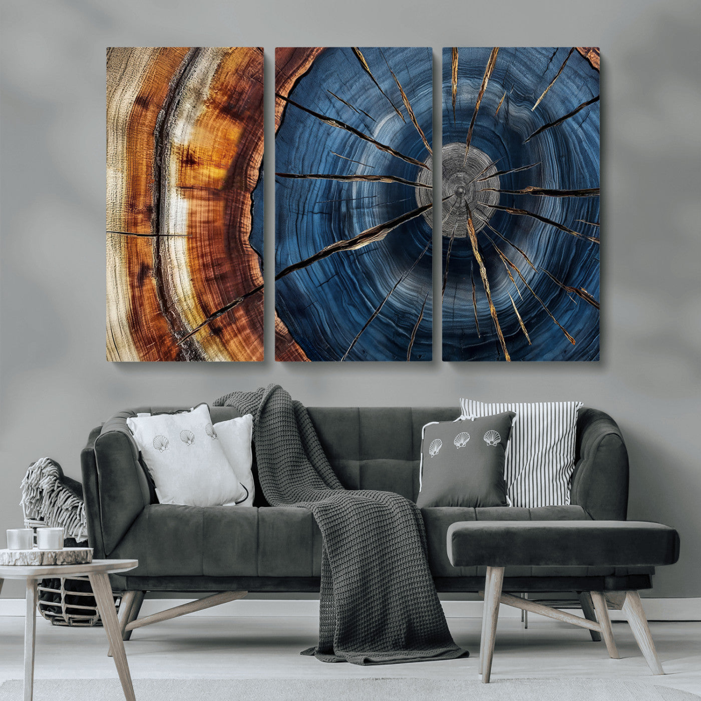 Framed Abstract Tree Ring Wall Art Print Natural Rustic Wood