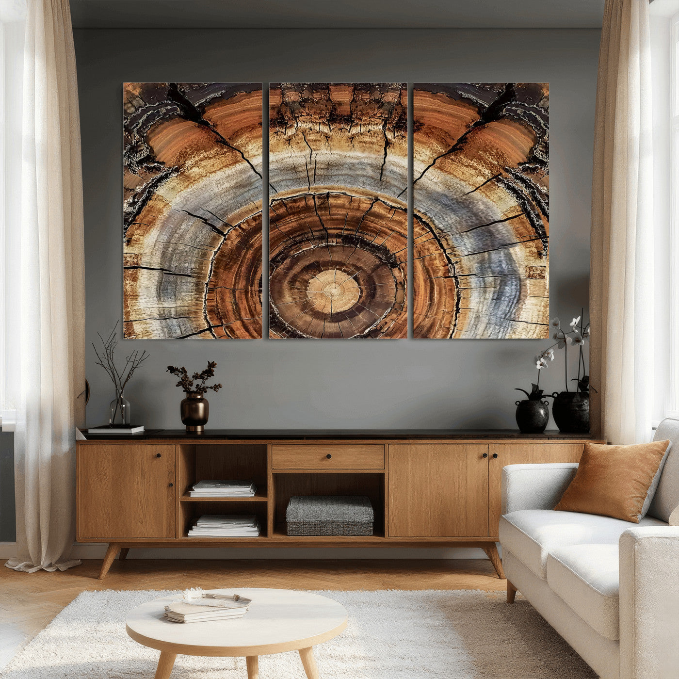 Tree Rings Wall Art Canvas Print – Rustic Wood Texture