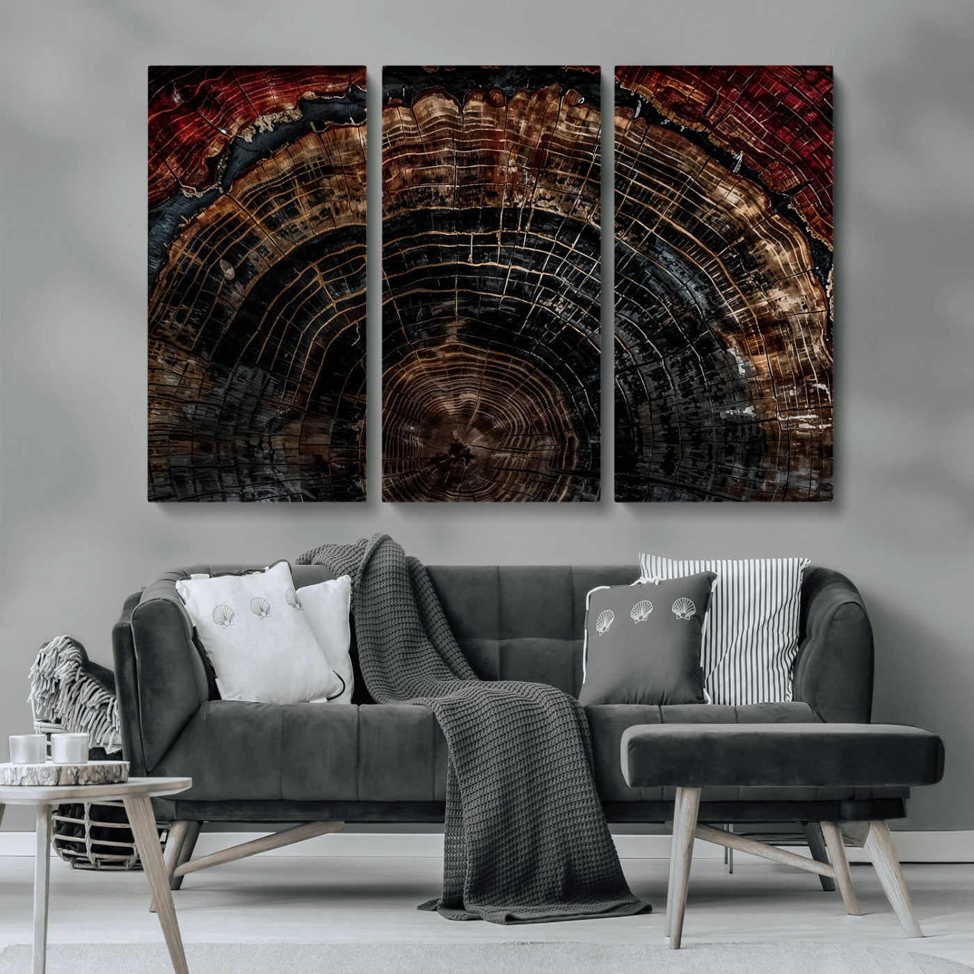 Dark Wood Ring Wall Art Canvas Print – Framed Abstract Tree