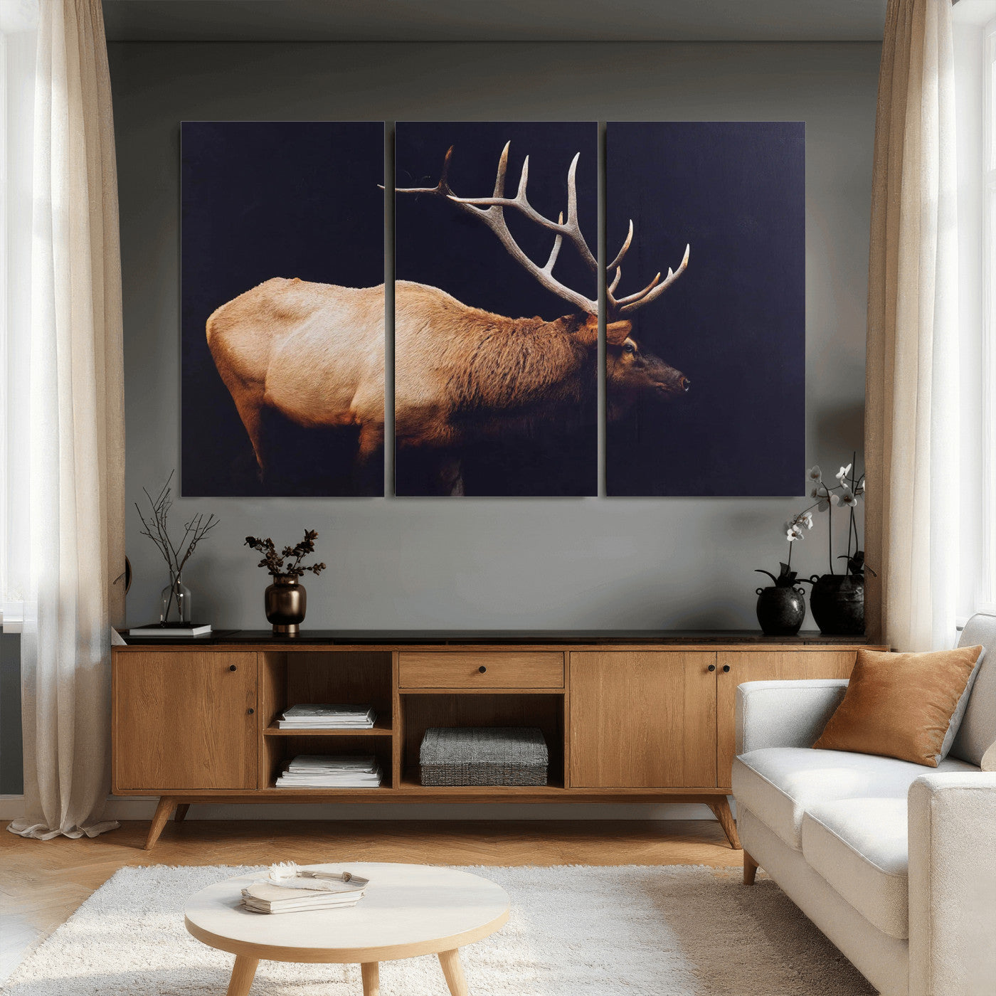 Rustic Elk Wall Art Canvas Print – Framed Moody Wildlife Art