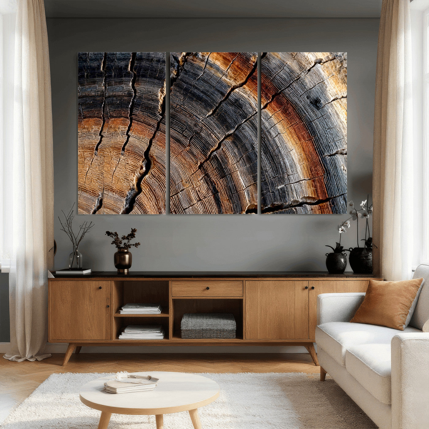 Abstract Tree Ring Wall Art Print – Natural Rustic Wood