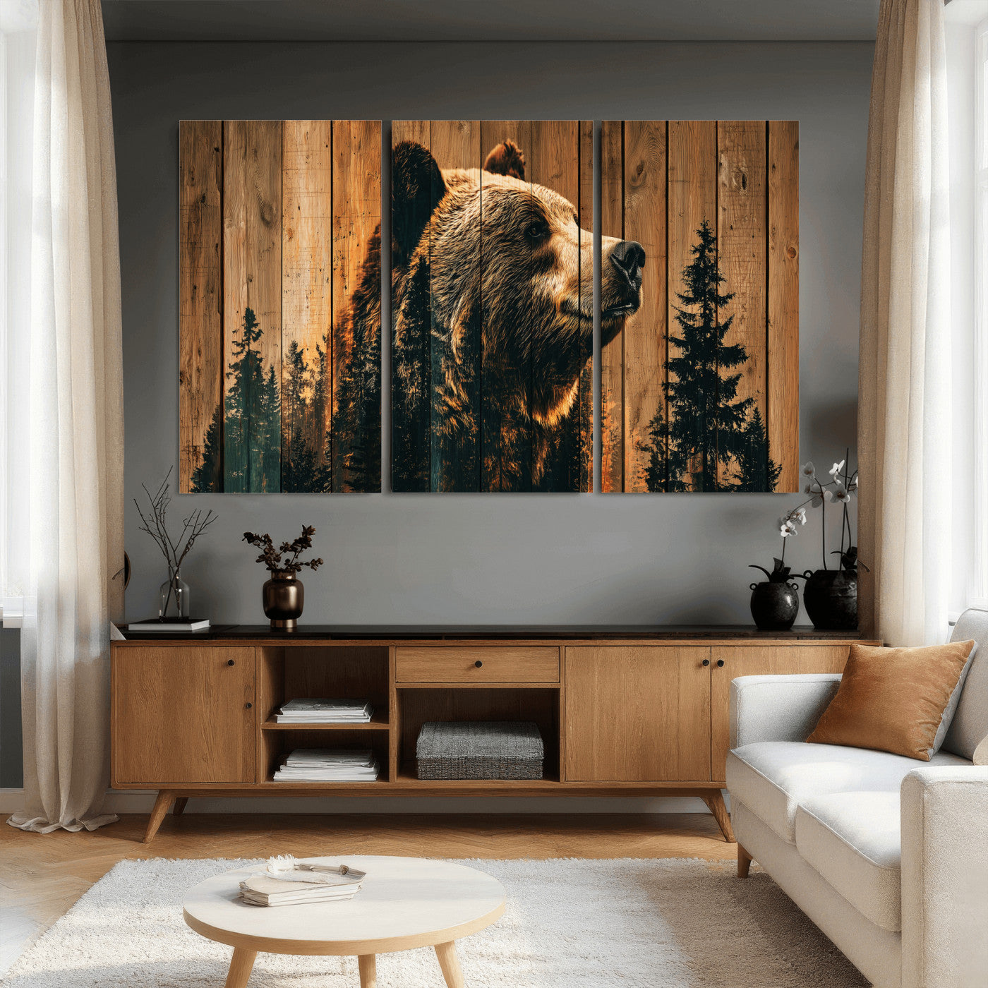 Rustic Bear Wall Art Canvas Print – Woodland Wildlife