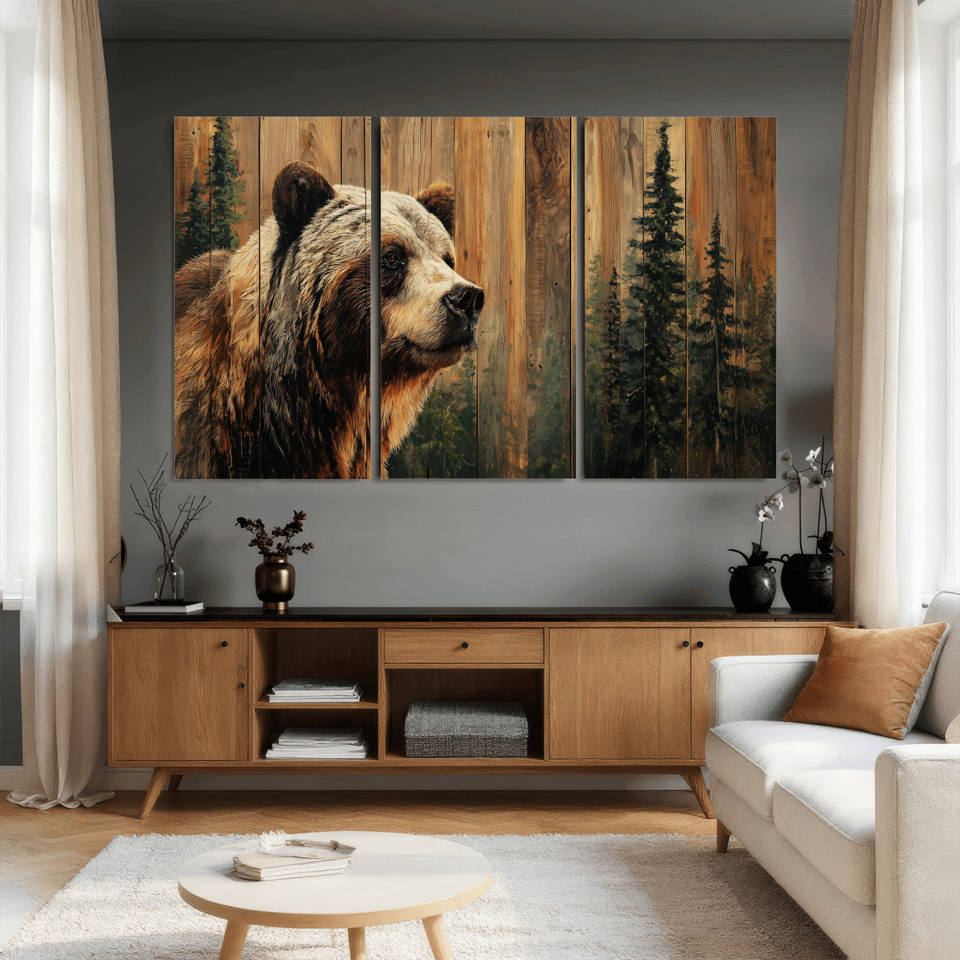 Grizzly Bear Wall Art Canvas Print, Rustic Wildlife Bear