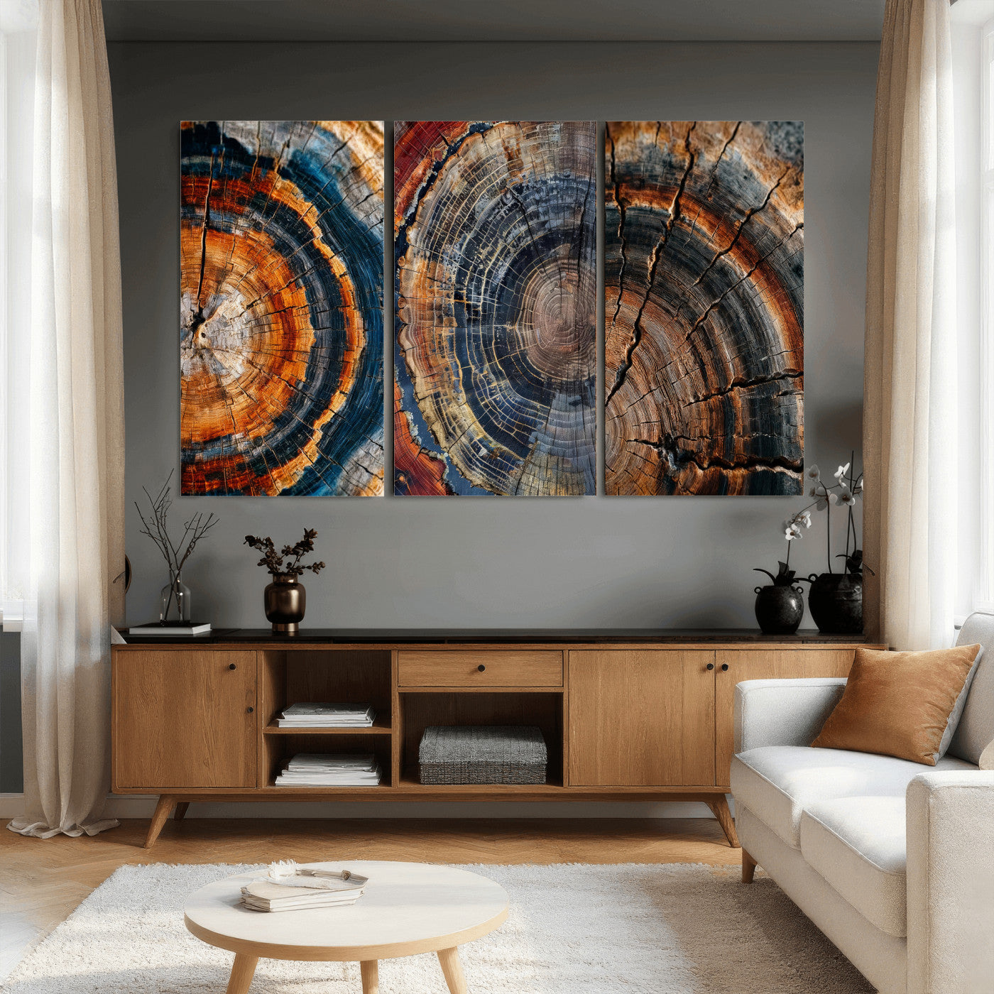 Tree Ring Triptych Canvas Wall Art — Set of 3 Wood Grain