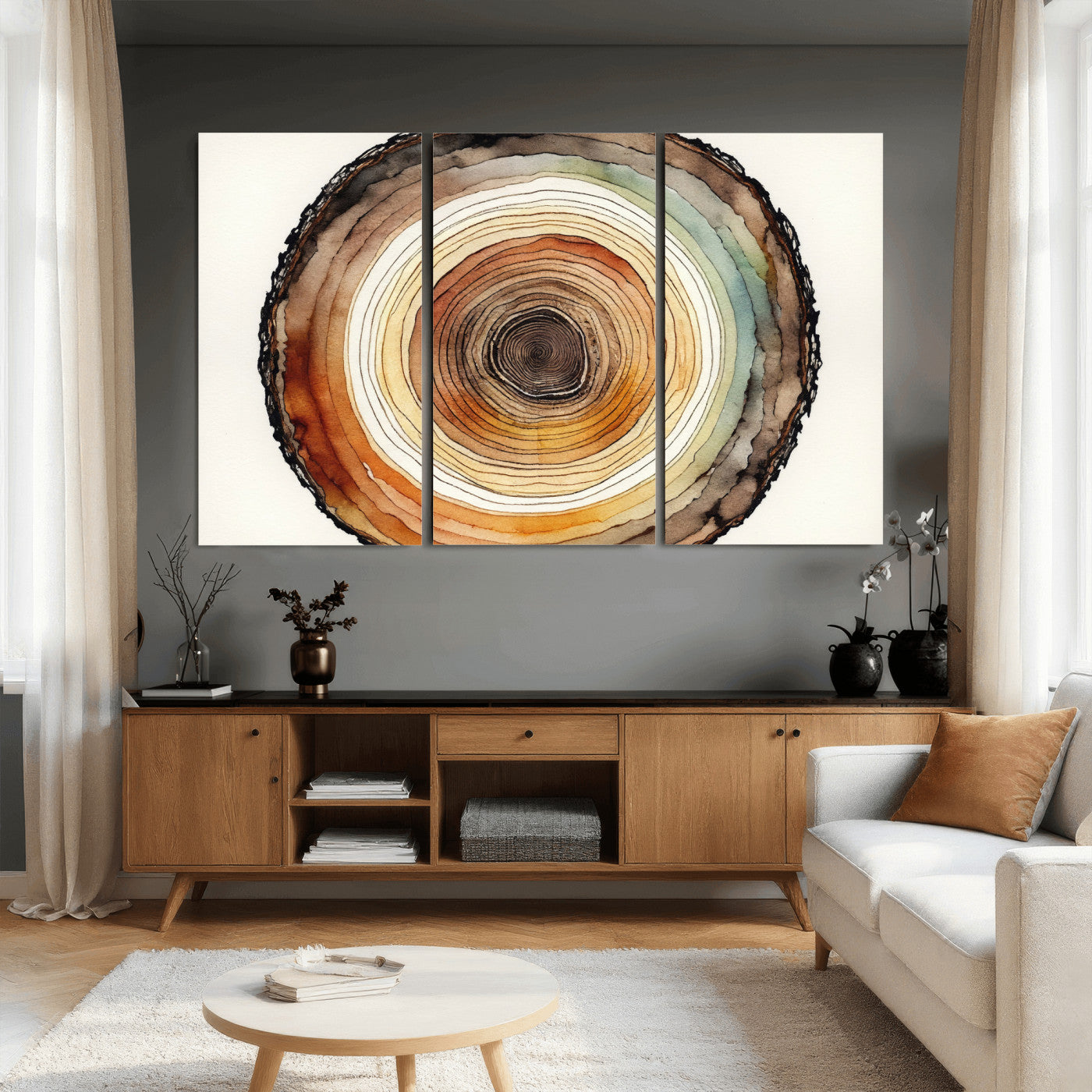Natural Wood Slice Wall Art Canvas Print, Tree Ring Wall
