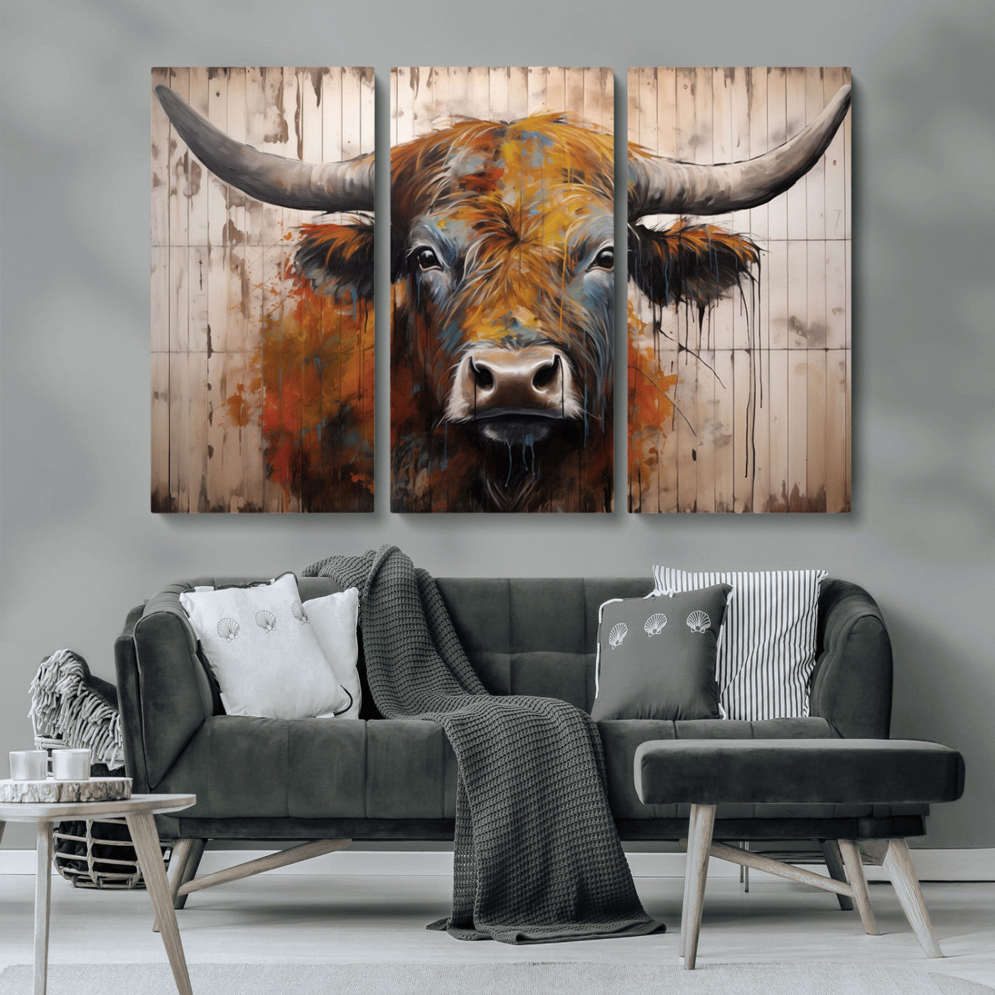 Scottish Highland Cow Cattle Art Print on Wood Style