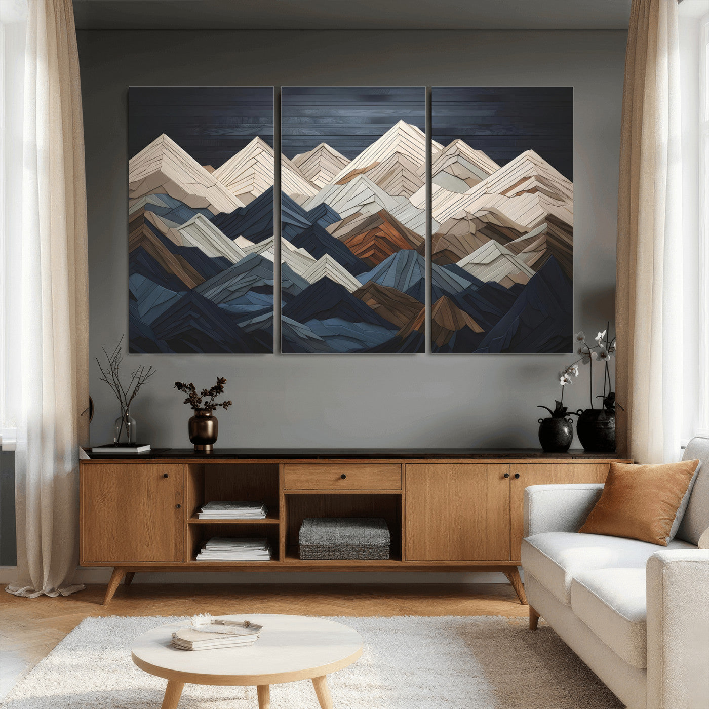 Wood Mountain Wall Art | Mountain Canvas Print Wood Decor |