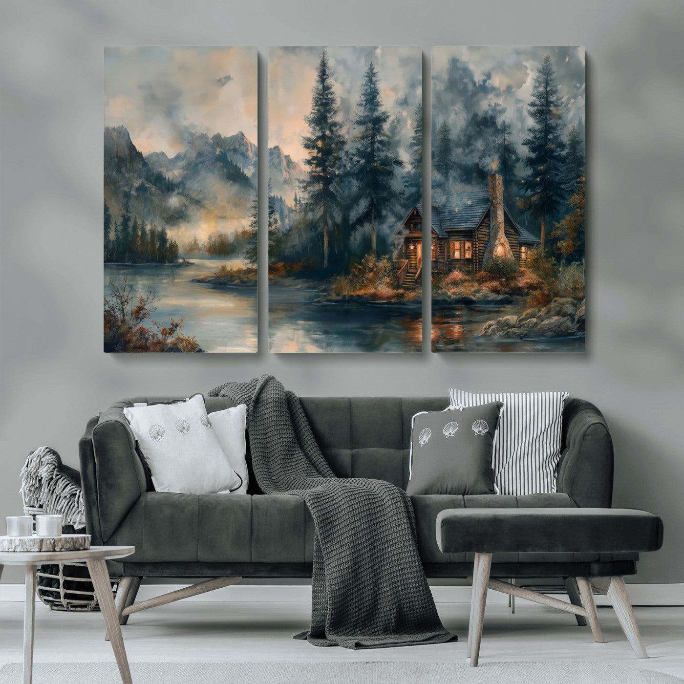 Rustic Cabin Woods Wall Art Print | Lake in a Forest Canvas
