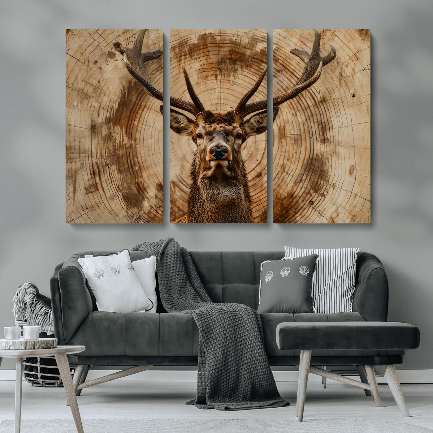 Wood Abstract Deer Wall Art | Rustic Wildlife Canvas Print |
