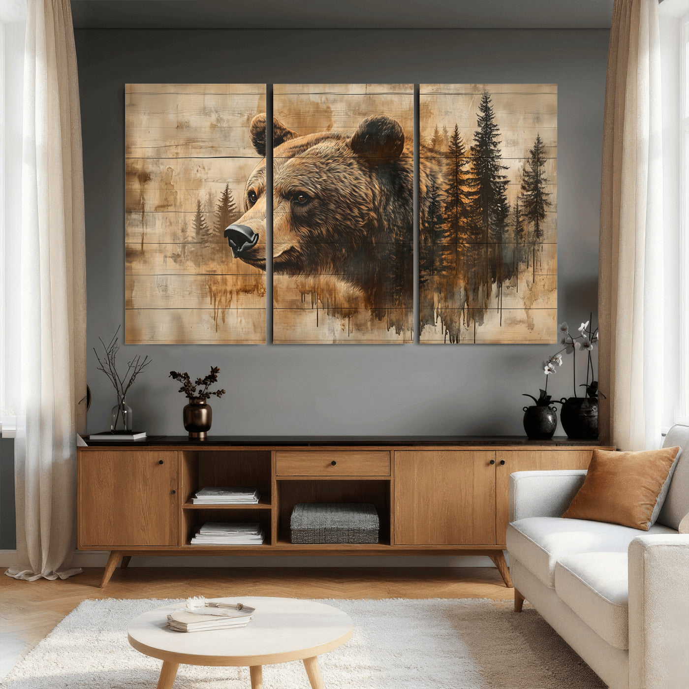 Rustic Grizzly Bear Wall Art, Abstract Grizzly 399 Bear Wall
