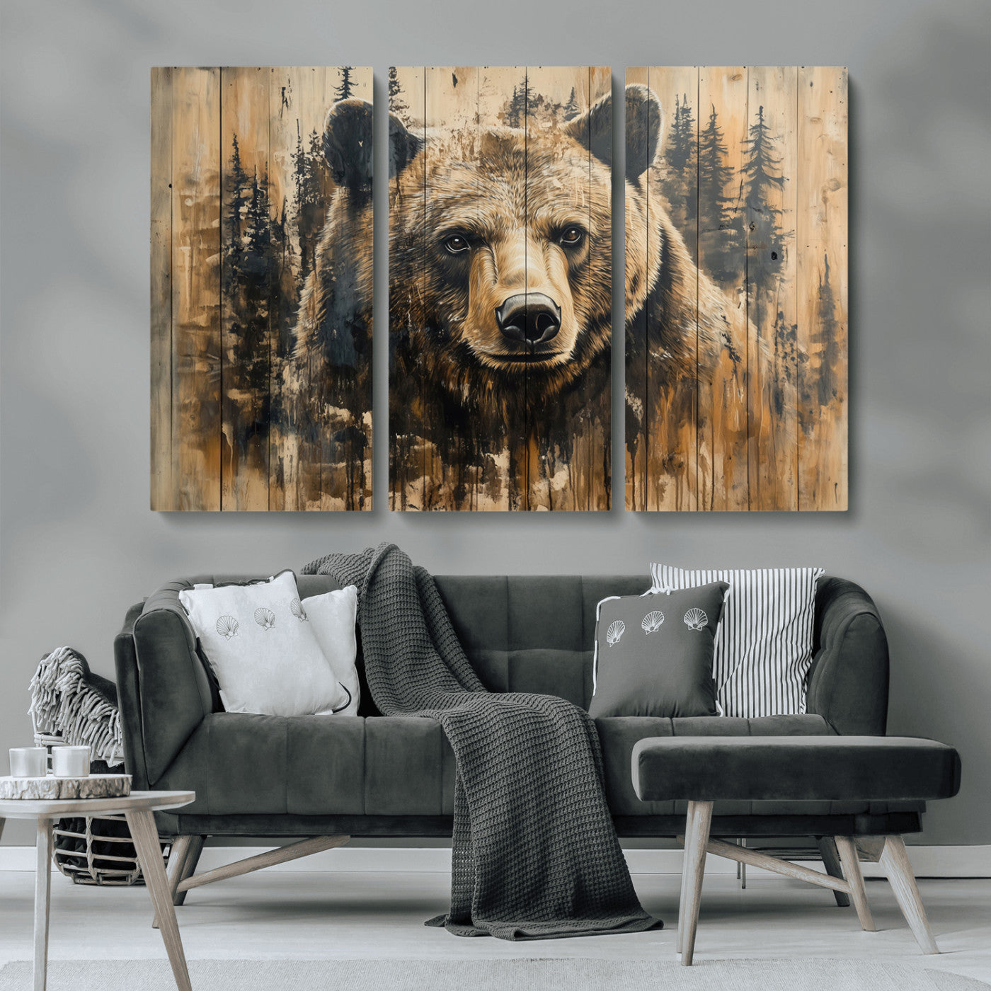 Majestic Grizzly 399 Bear Wall Art | 3-Panel Rustic Canvas