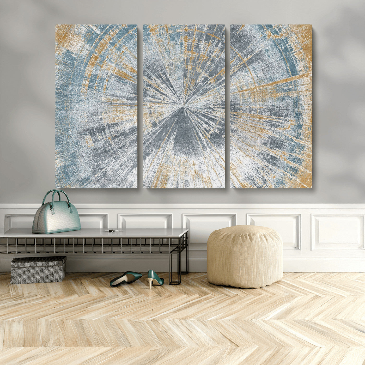 Radiant Abstract Wood Rings Canvas Art – Modern Triptych