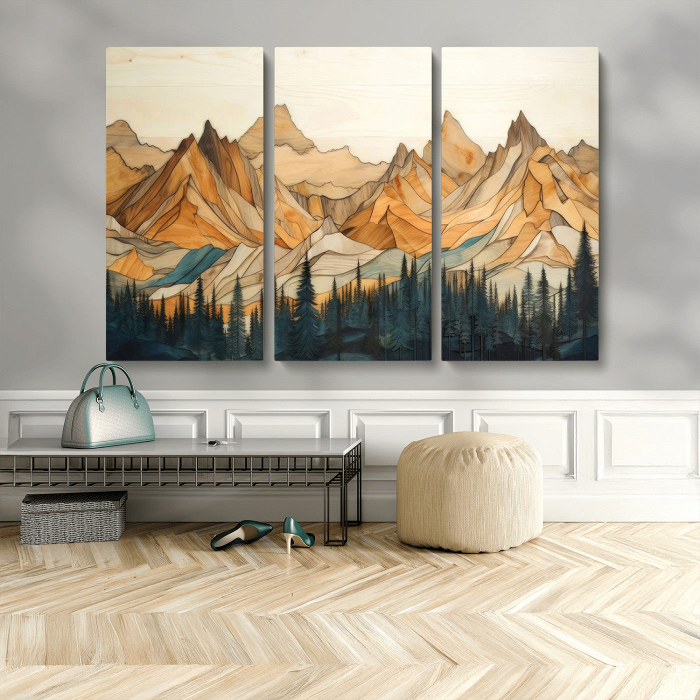 Rustic Wood Mountain Wall Art Print | Triptych Giclee Print