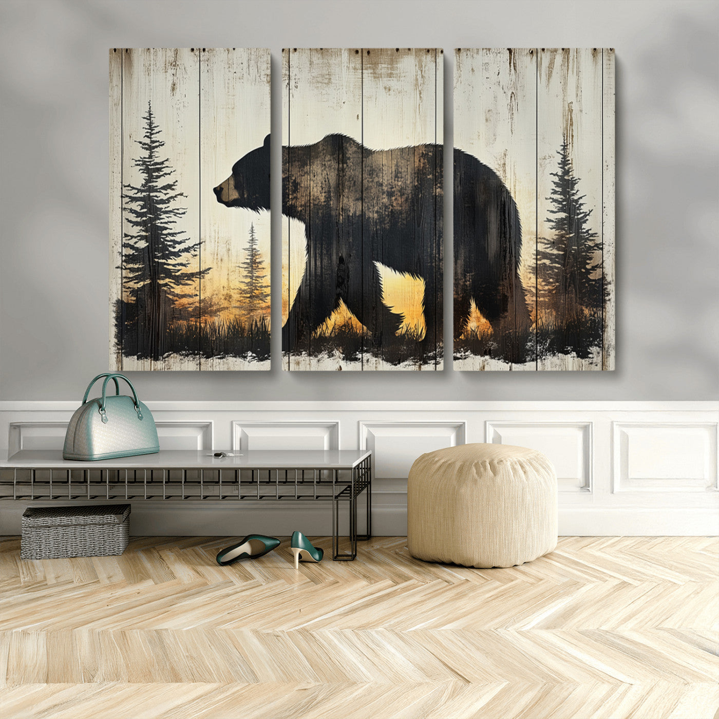 Vintage Bear Wall Art Canvas Print for Farmhouse - Mountain
