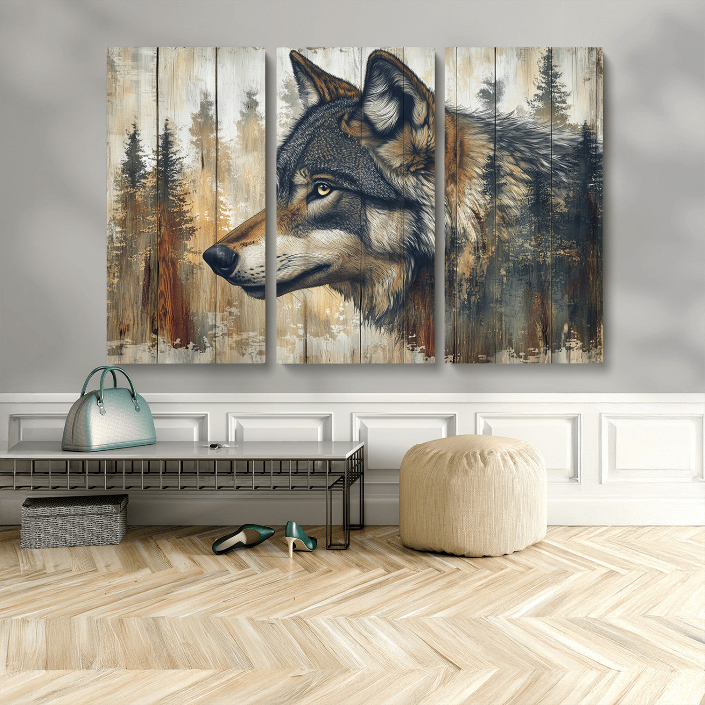 Rustic Wolf Wall Art Canvas Print – Vintage Woodland