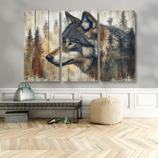 Rustic Wolf Wall Art Canvas Print – Vintage Woodland