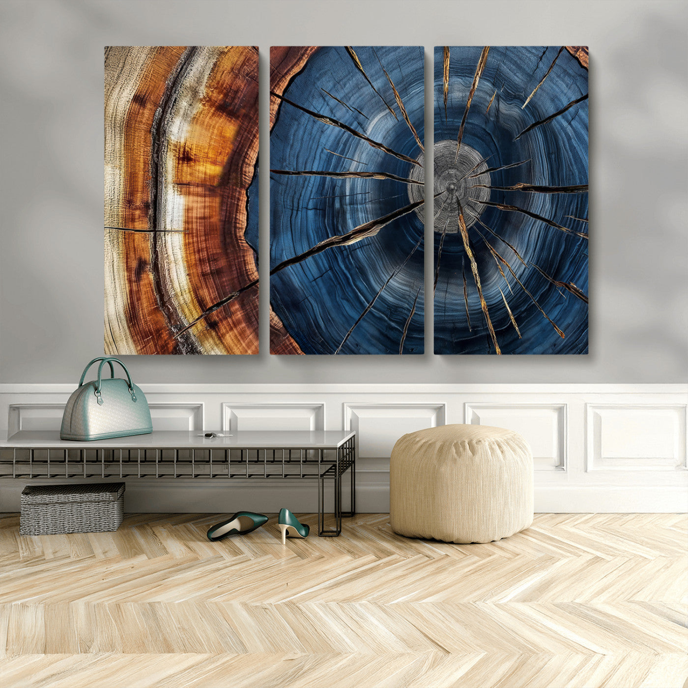 Framed Abstract Tree Ring Wall Art Print Natural Rustic Wood