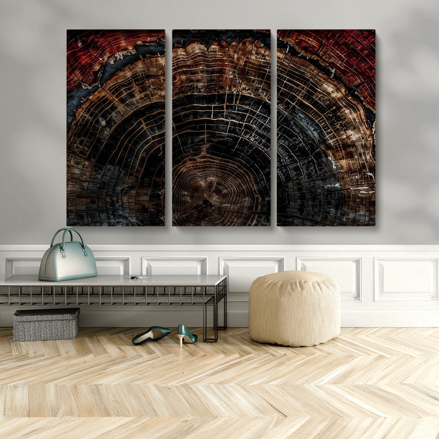Dark Wood Ring Wall Art Canvas Print – Framed Abstract Tree