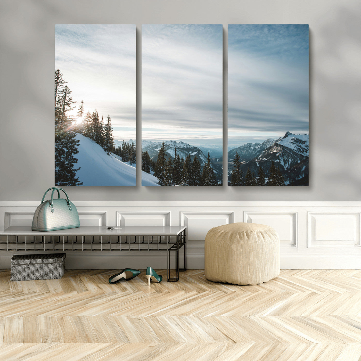 Snowy Mountains Wall Art Canvas Print – Framed Alpine