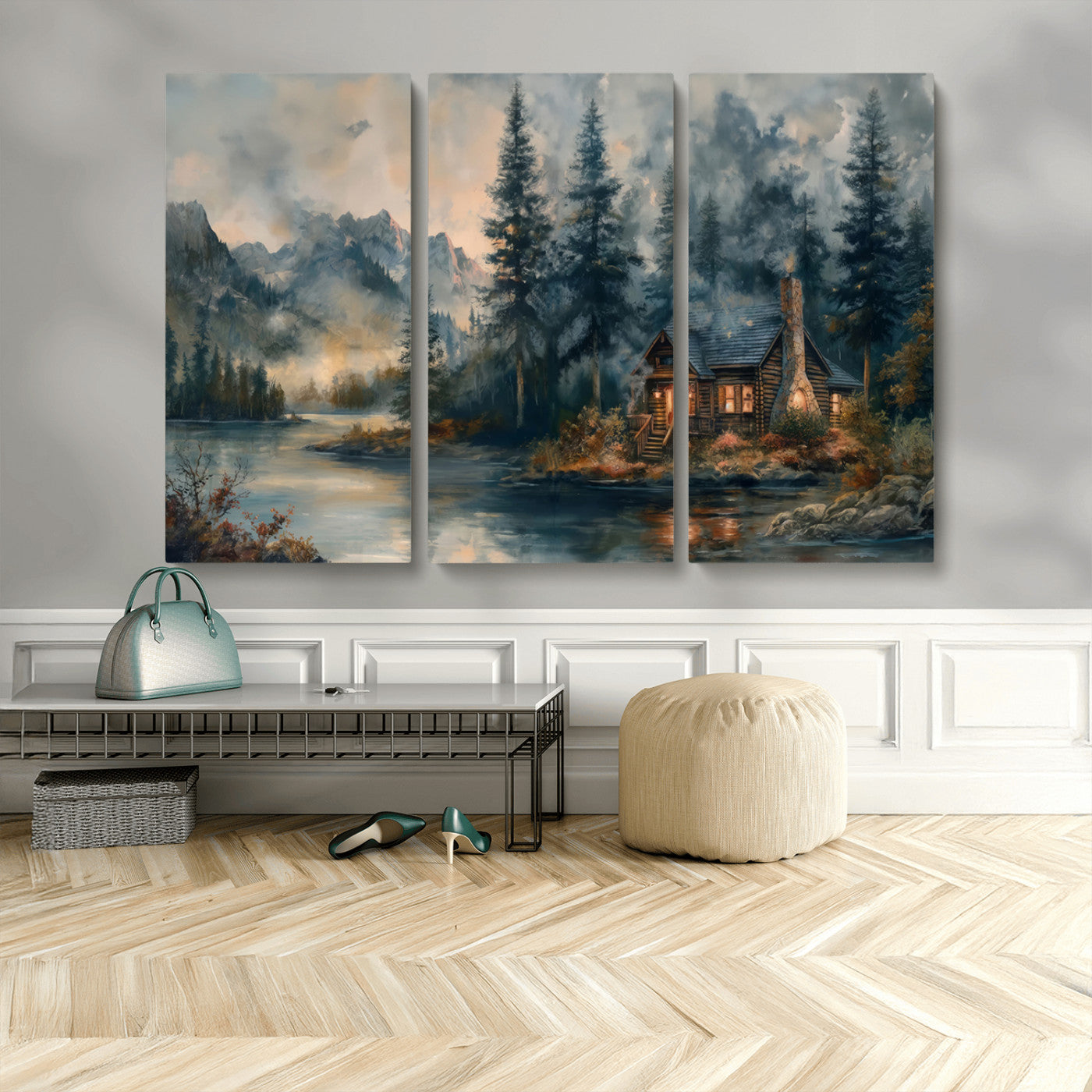 Rustic Cabin Woods Wall Art Print | Lake in a Forest Canvas