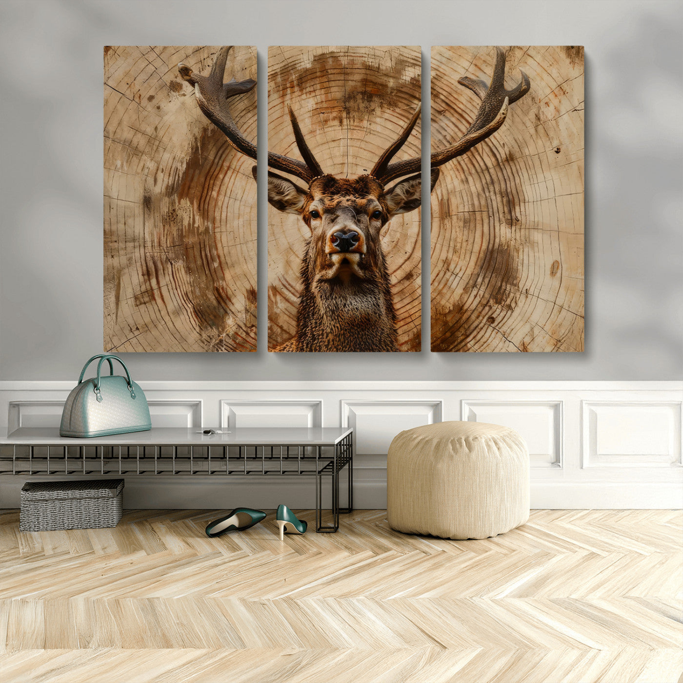 Wood Abstract Deer Wall Art | Rustic Wildlife Canvas Print |
