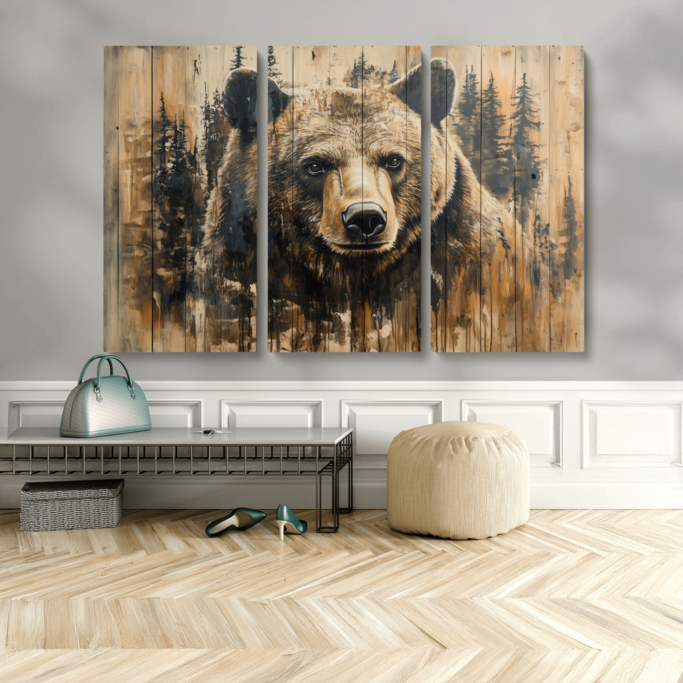 Majestic Grizzly 399 Bear Wall Art | 3-Panel Rustic Canvas