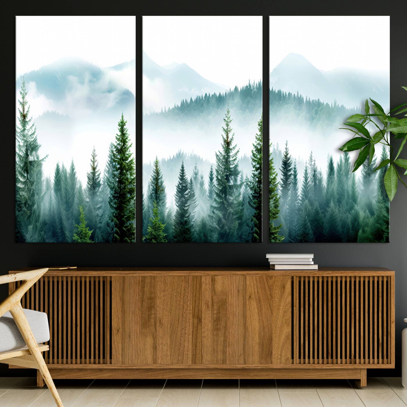 Pine Forest Wall Art Canvas Print – Misty Mountains Foggy
