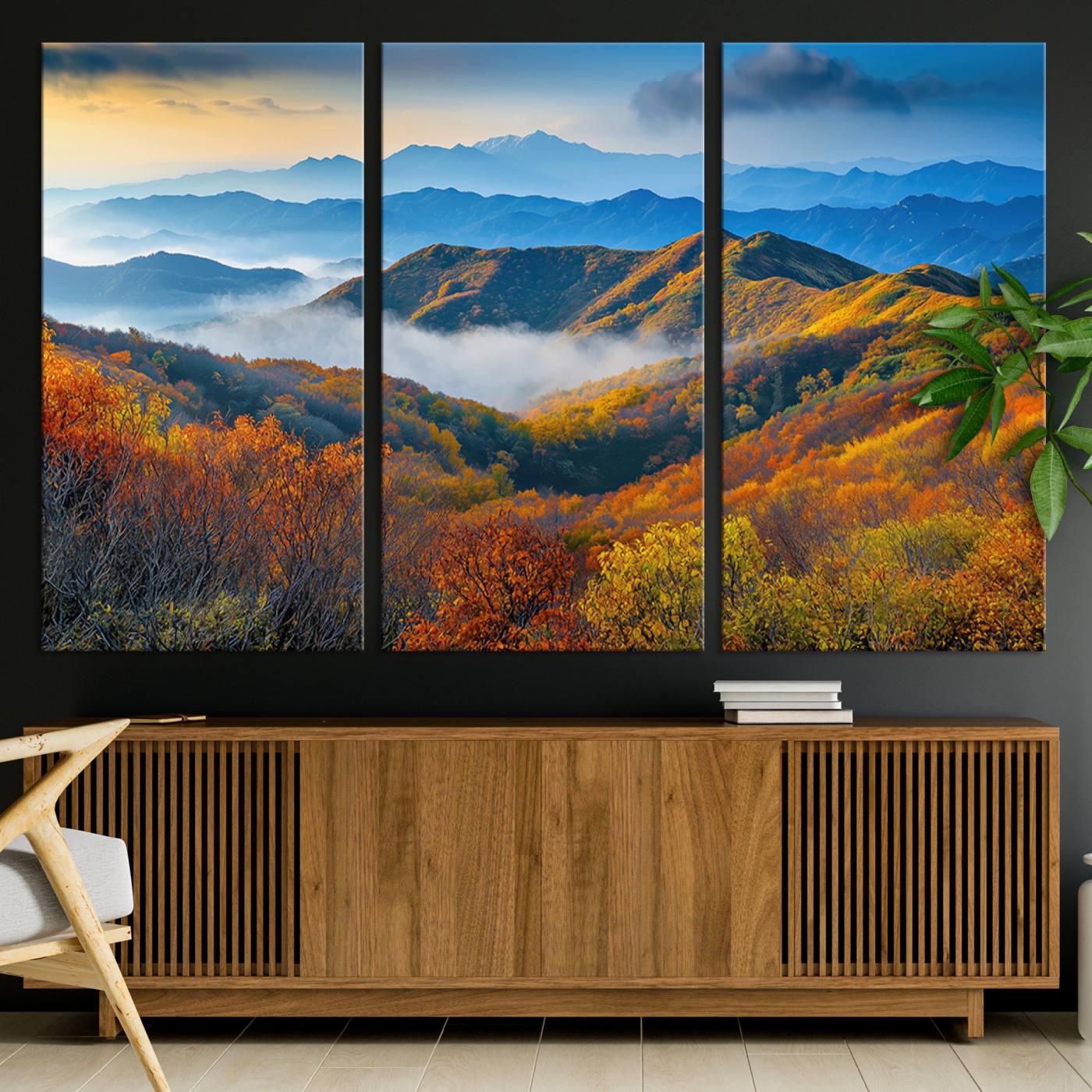 Autumn Mountains Wall Art Canvas Print – Foggy Peaks