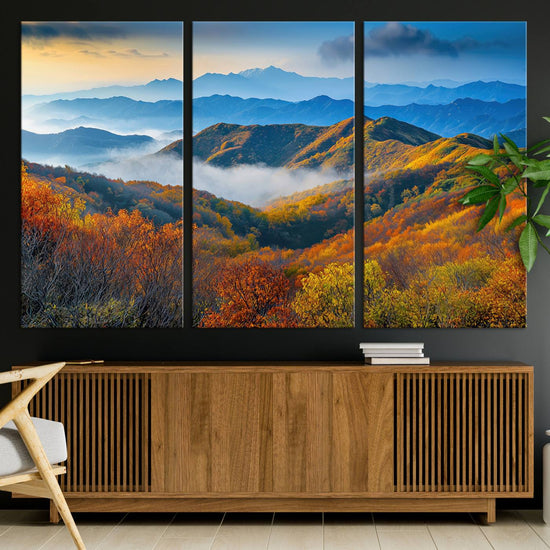 Autumn Mountains Wall Art Canvas Print – Foggy Peaks