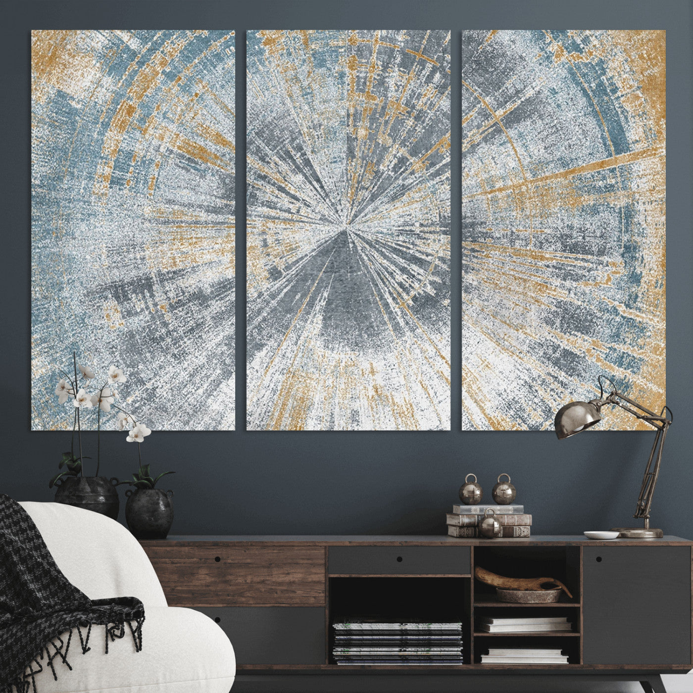 Radiant Abstract Wood Rings Canvas Art – Modern Triptych