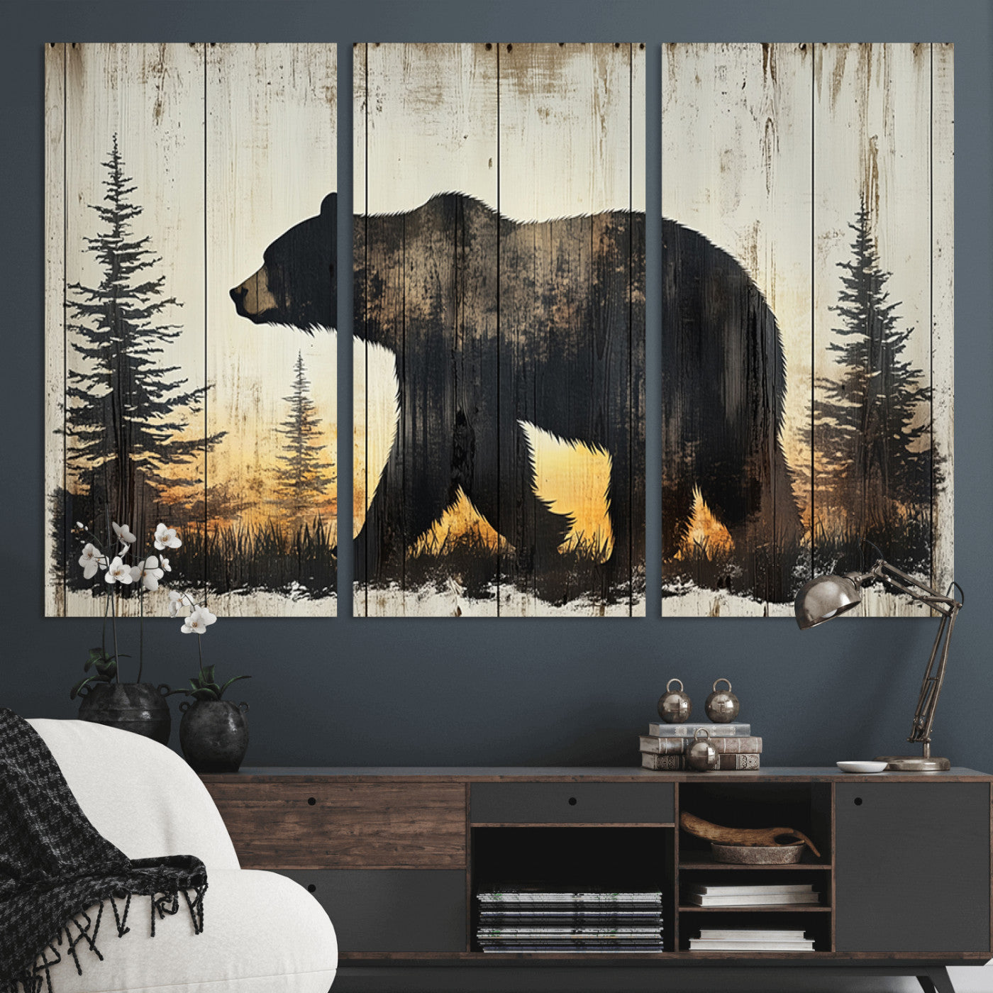 Vintage Bear Wall Art Canvas Print for Farmhouse - Mountain