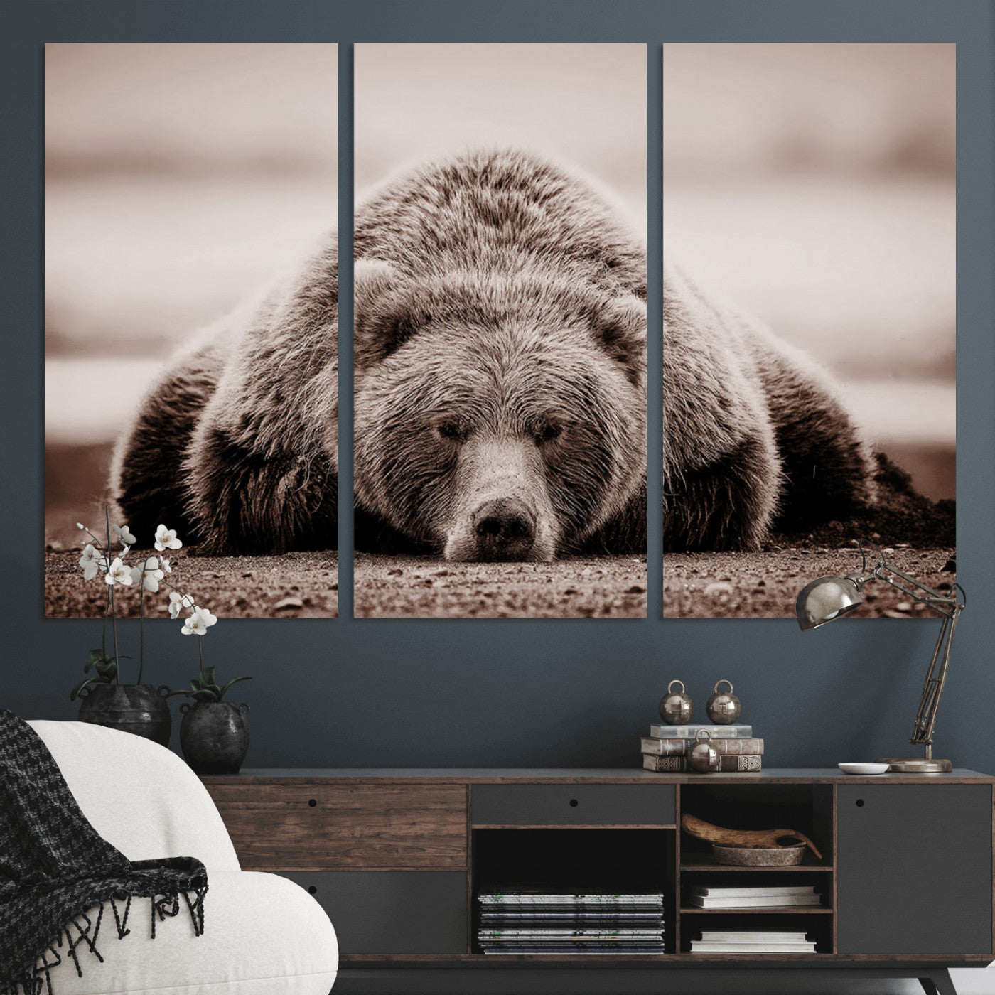 Grizzly Bear Wall Art Print - Bear Canvas Wall Art - Rustic