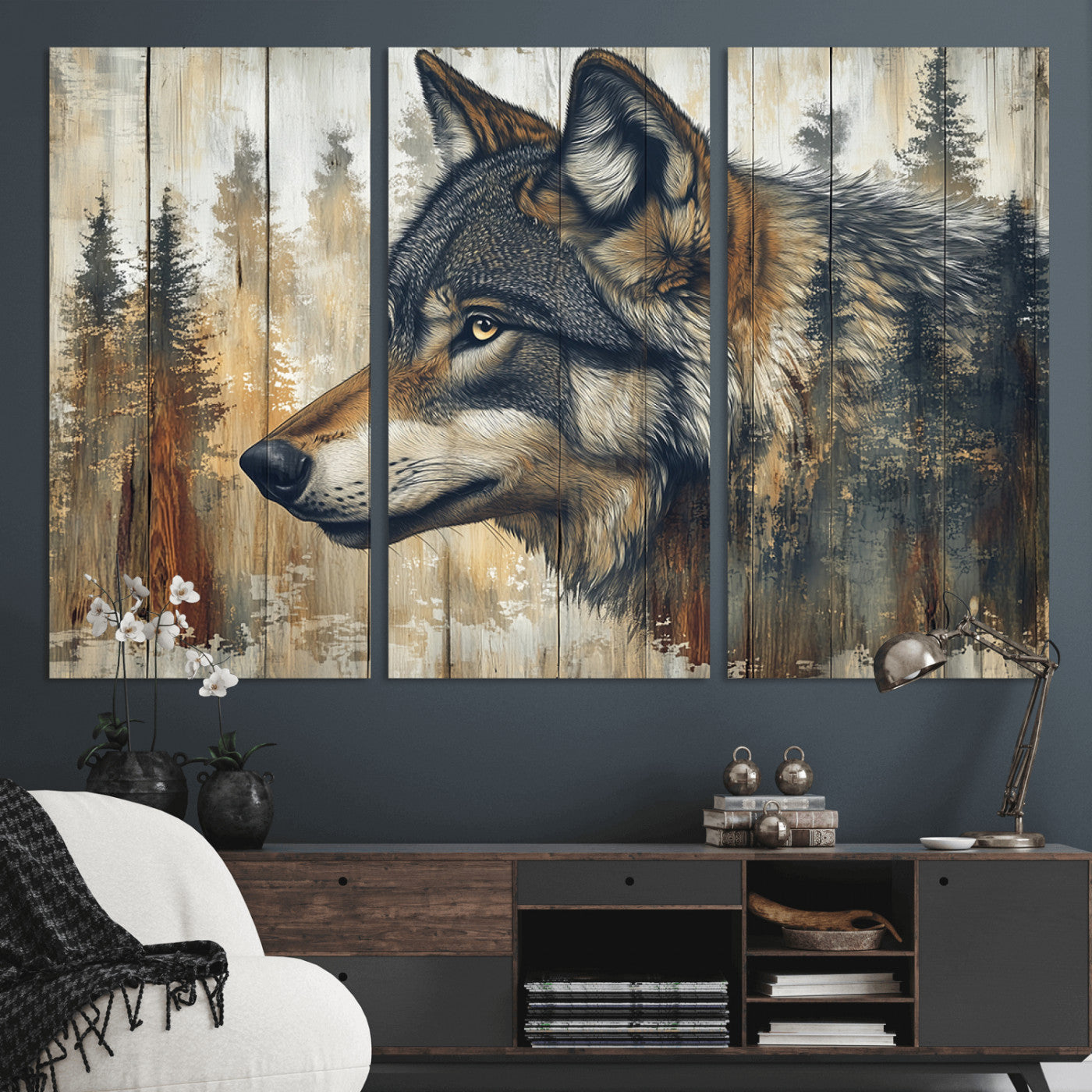 Rustic Wolf Wall Art Canvas Print – Vintage Woodland