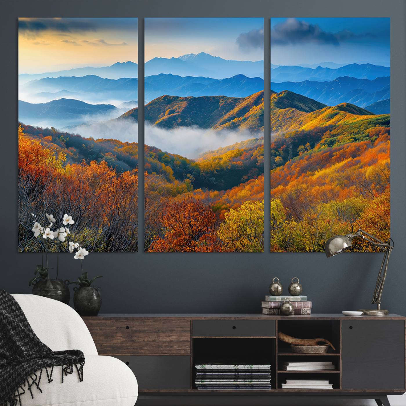 Autumn Mountains Wall Art Canvas Print – Foggy Peaks