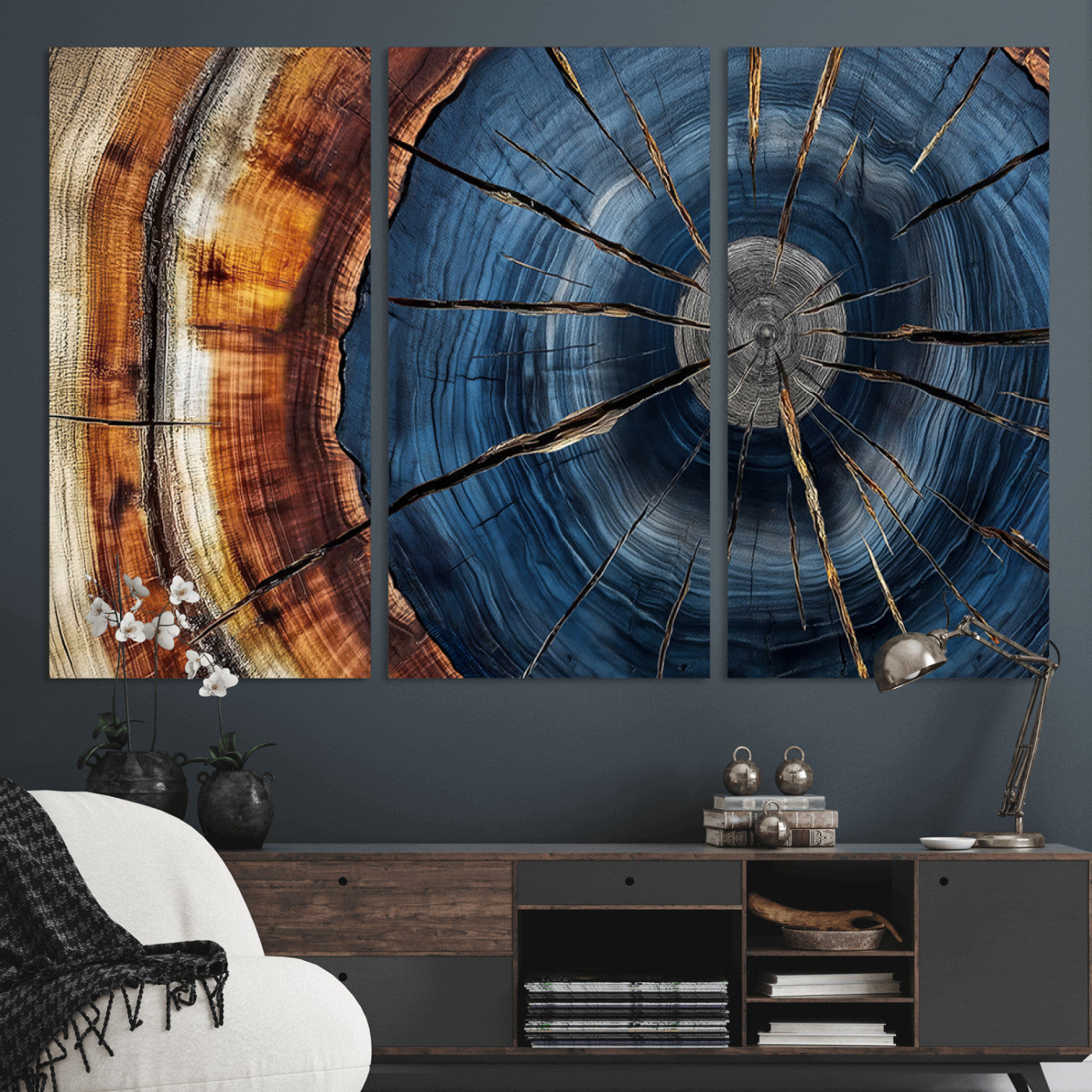 Framed Abstract Tree Ring Wall Art Print Natural Rustic Wood