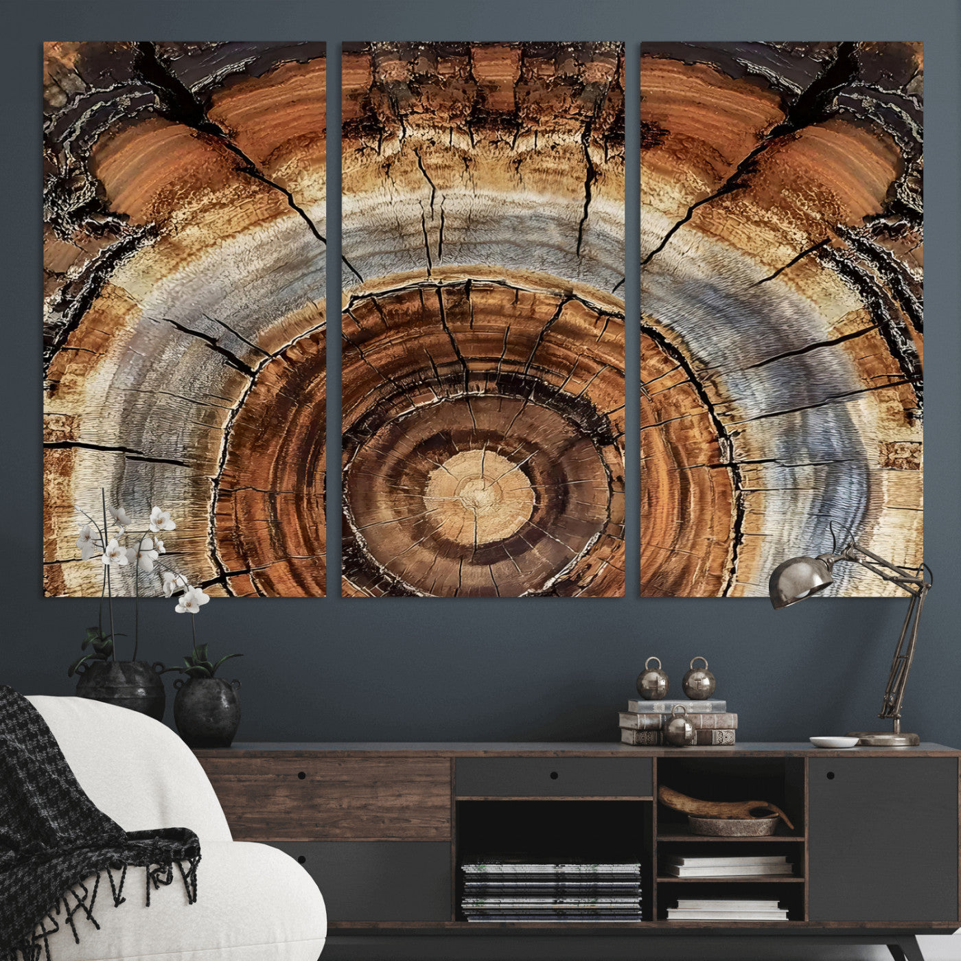Tree Rings Wall Art Canvas Print – Rustic Wood Texture