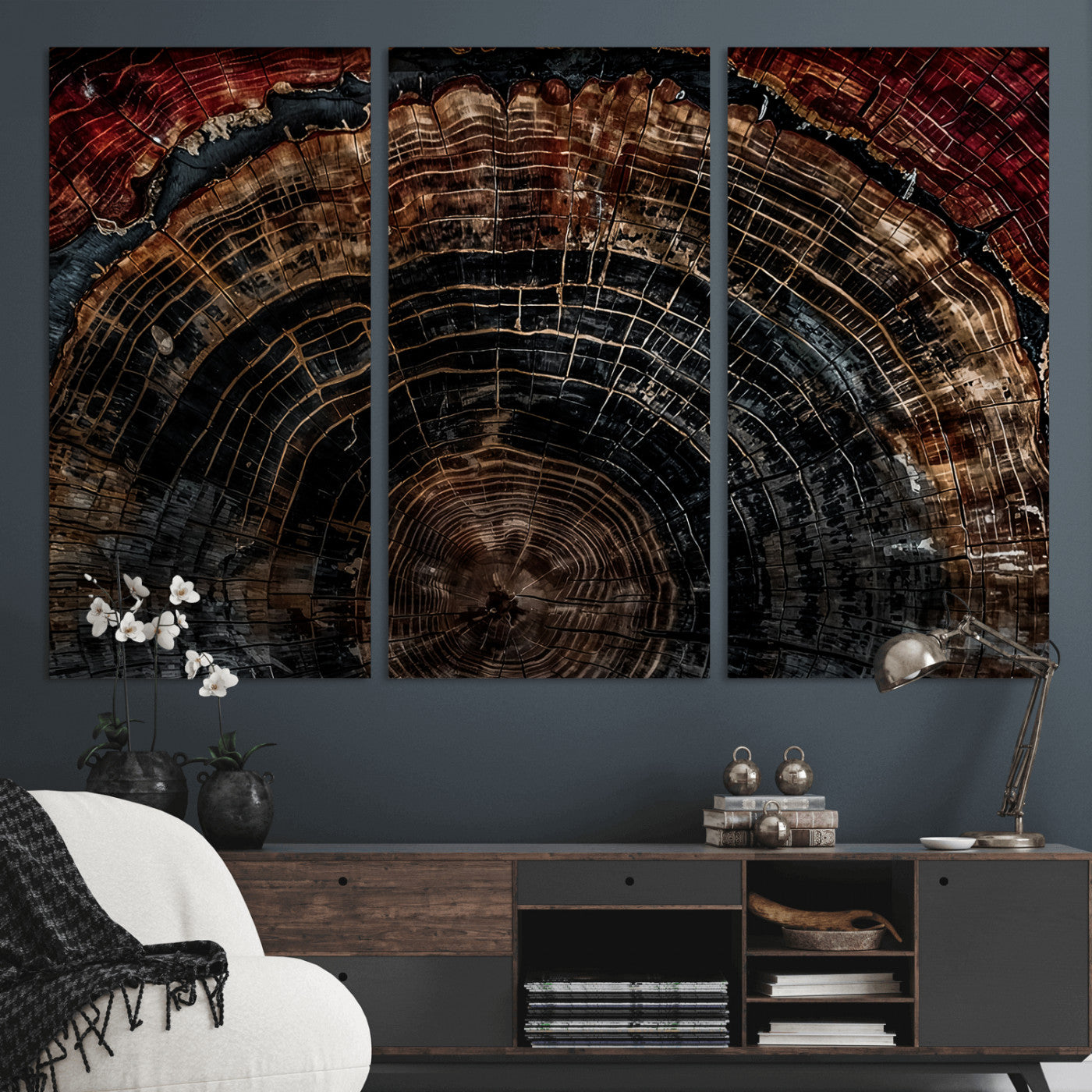 Dark Wood Ring Wall Art Canvas Print – Framed Abstract Tree
