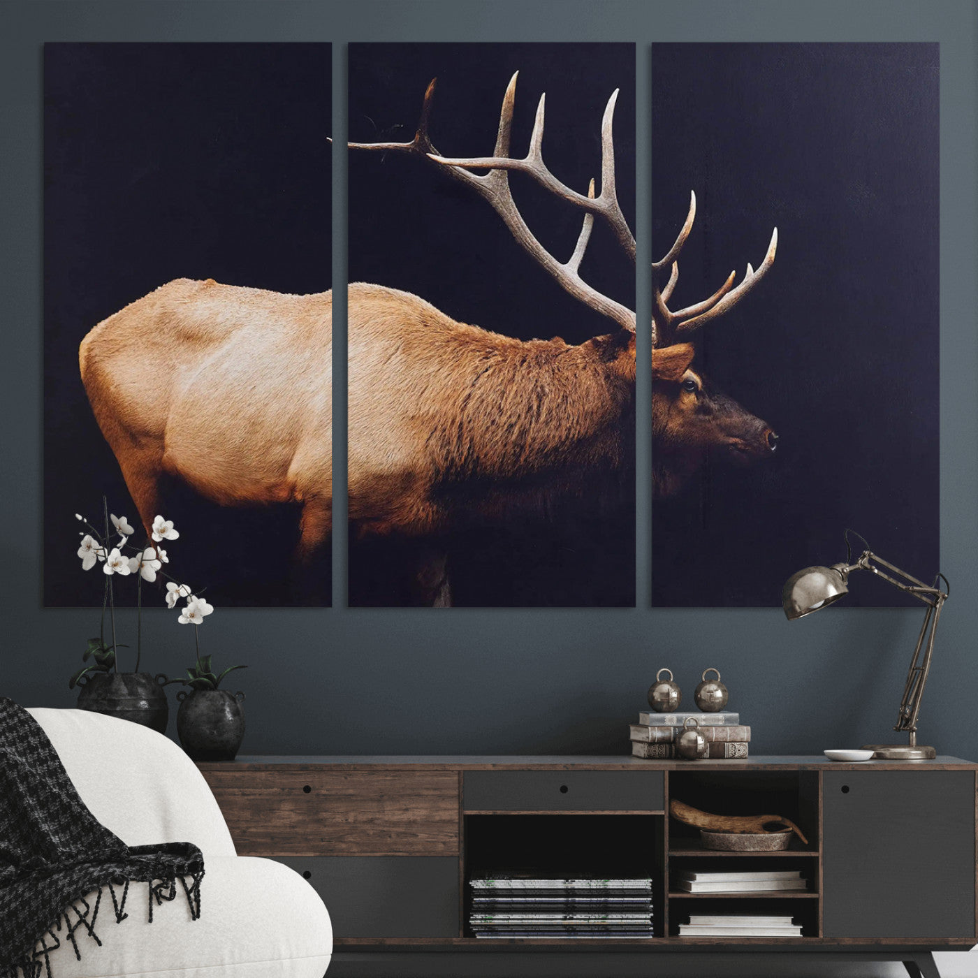Rustic Elk Wall Art Canvas Print – Framed Moody Wildlife Art