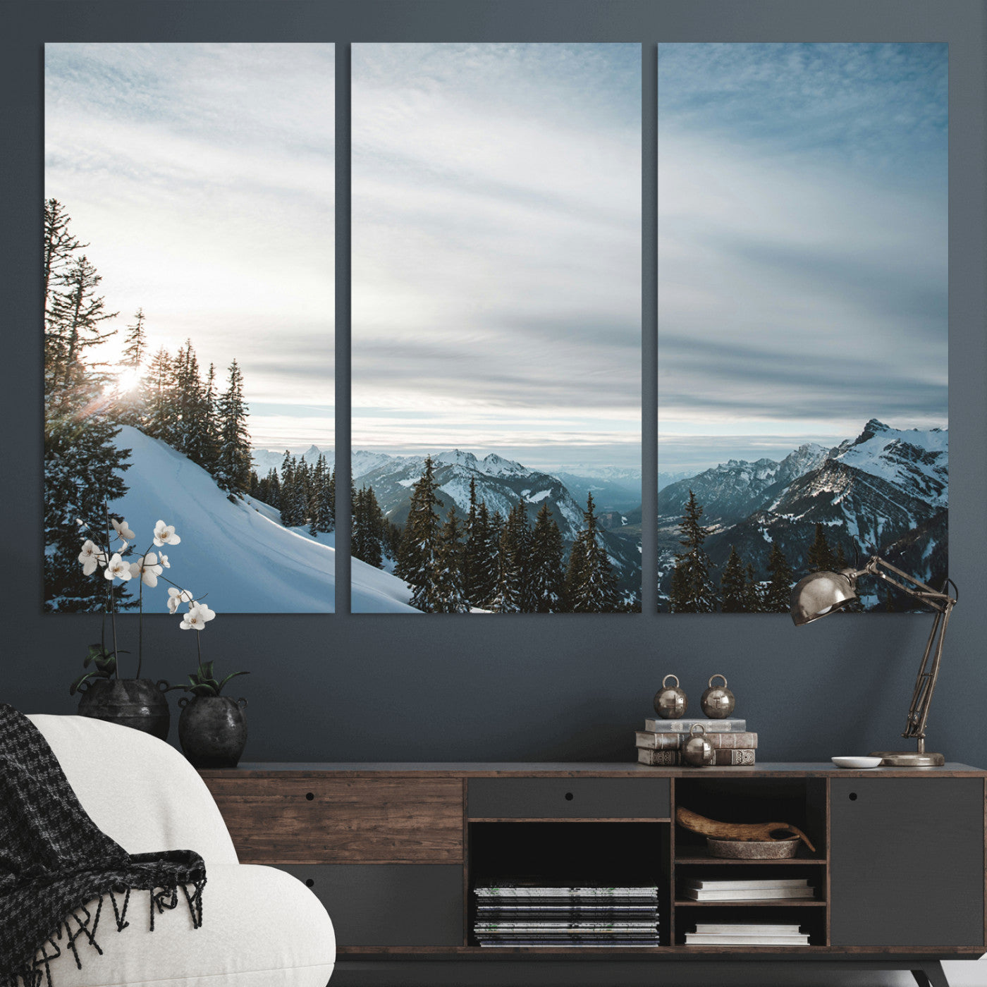 Snowy Mountains Wall Art Canvas Print – Framed Alpine