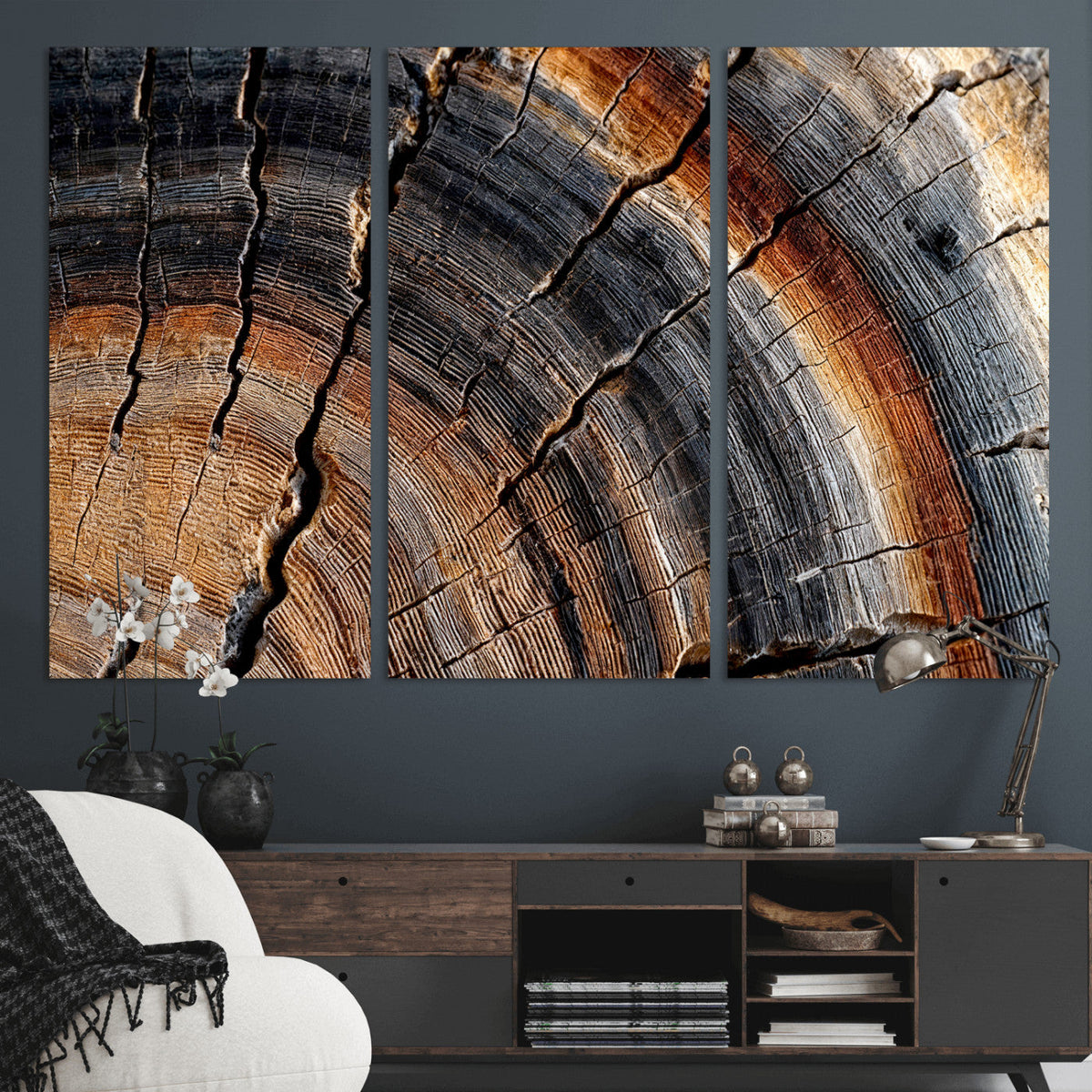 Abstract Tree Ring Wall Art Print – Natural Rustic Wood