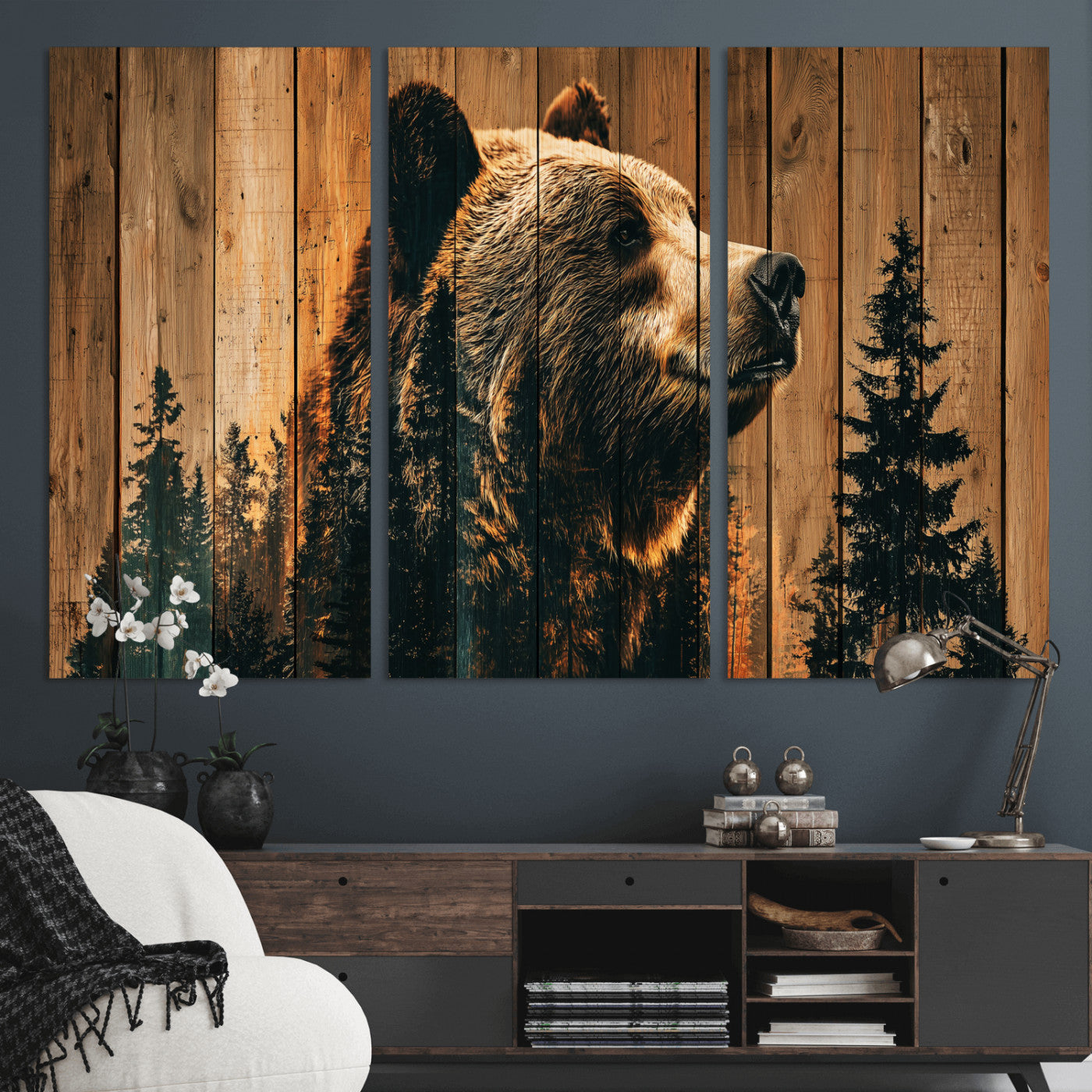 Rustic Bear Wall Art Canvas Print – Woodland Wildlife