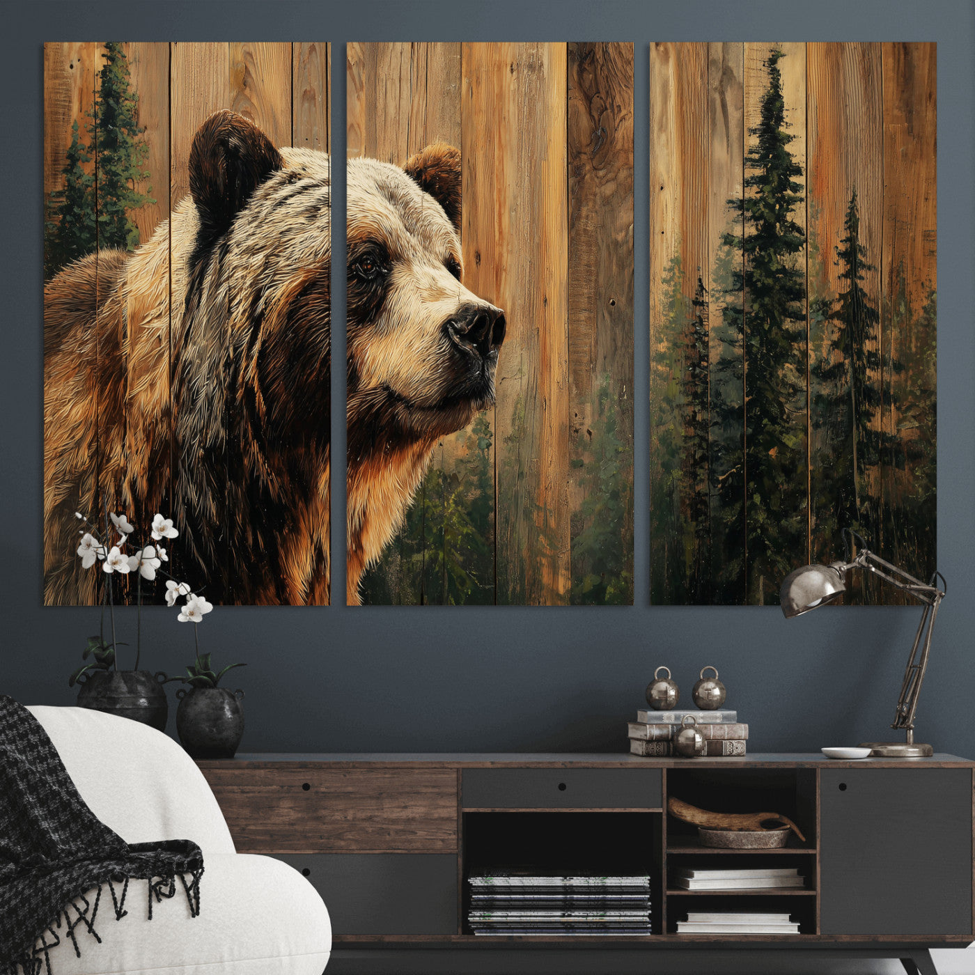 Grizzly Bear Wall Art Canvas Print, Rustic Wildlife Bear