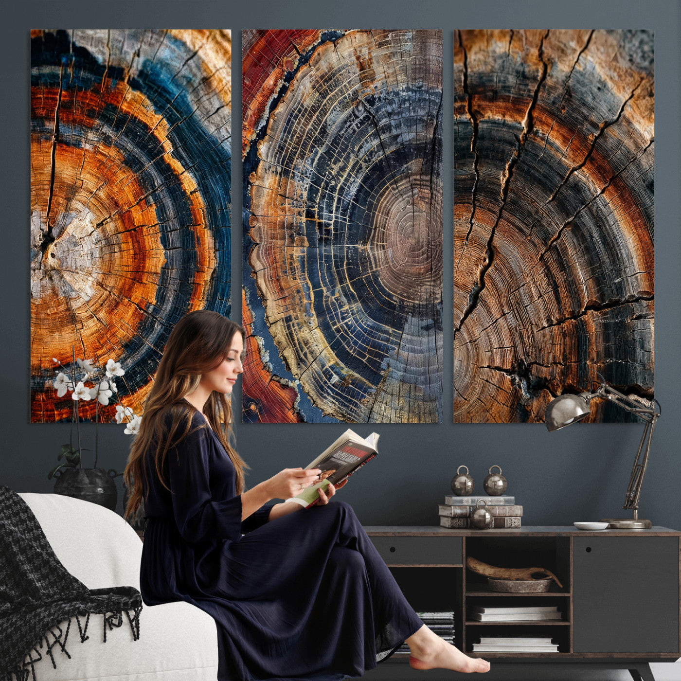 Tree Ring Triptych Canvas Wall Art — Set of 3 Wood Grain