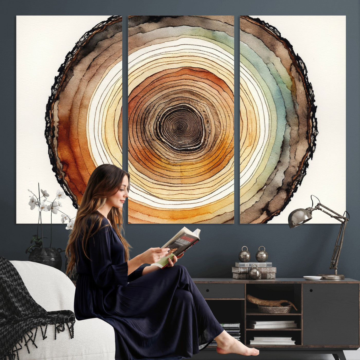 Natural Wood Slice Wall Art Canvas Print, Tree Ring Wall