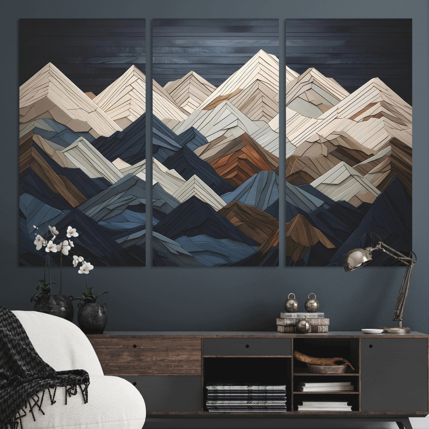 Wood Mountain Wall Art | Mountain Canvas Print Wood Decor |