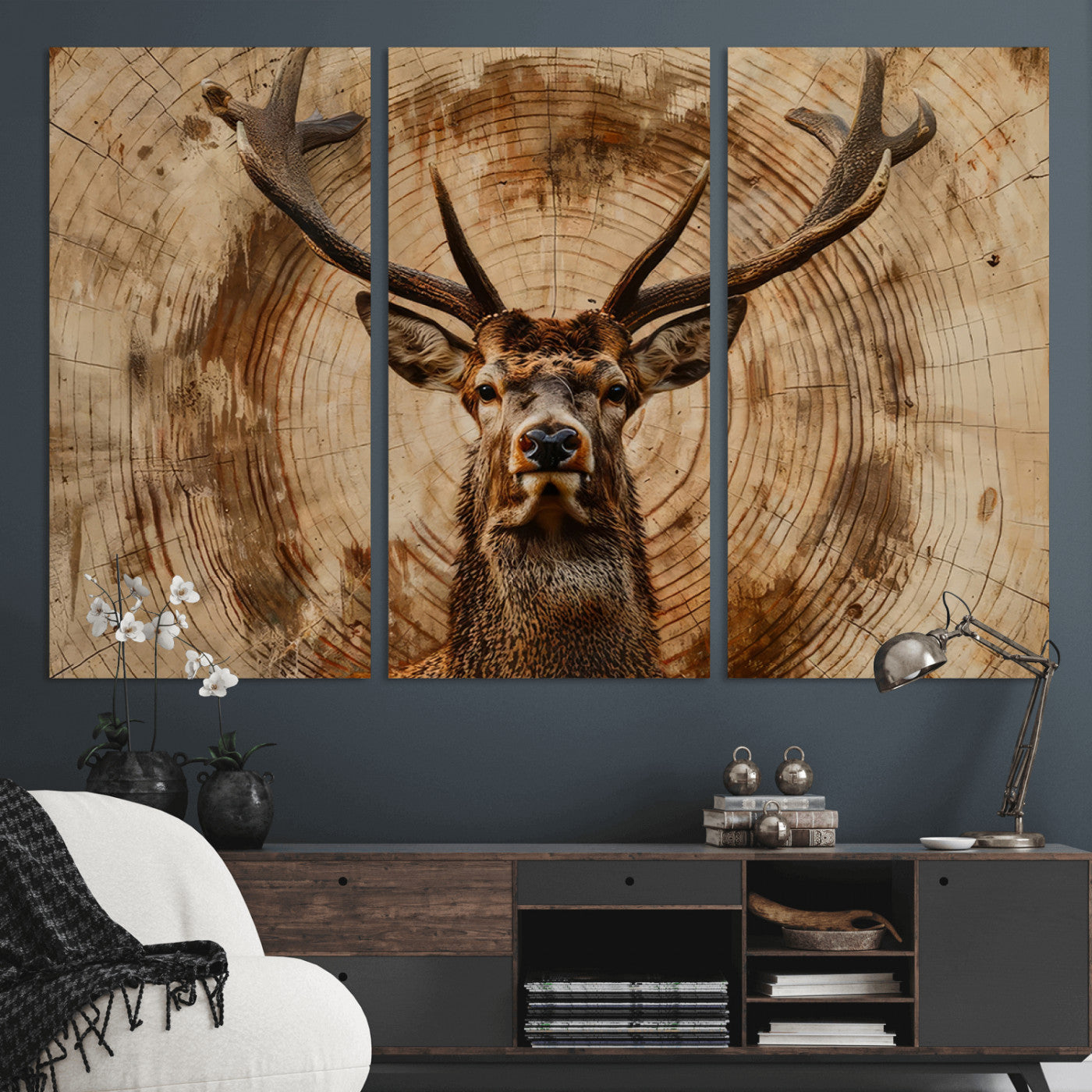 Wood Abstract Deer Wall Art | Rustic Wildlife Canvas Print |